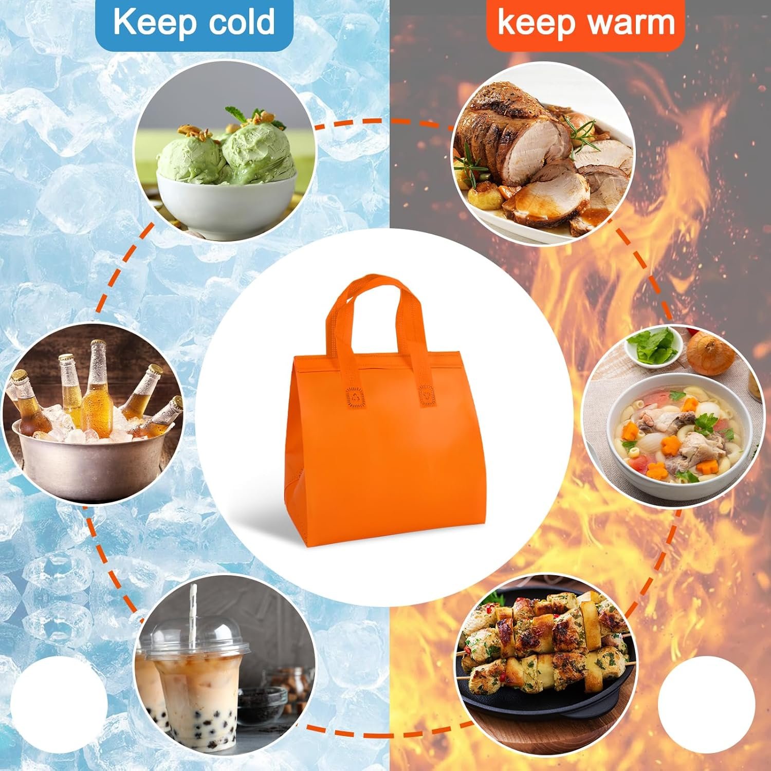 Marchio Bianco 18 Pz Borse Termiche Isolate Monouso Take Away per Pranzo Asporto Bevande Calde Fredde Cibo Fresco con Logo Personalizzato dal Produttore (6 Colori Classici)