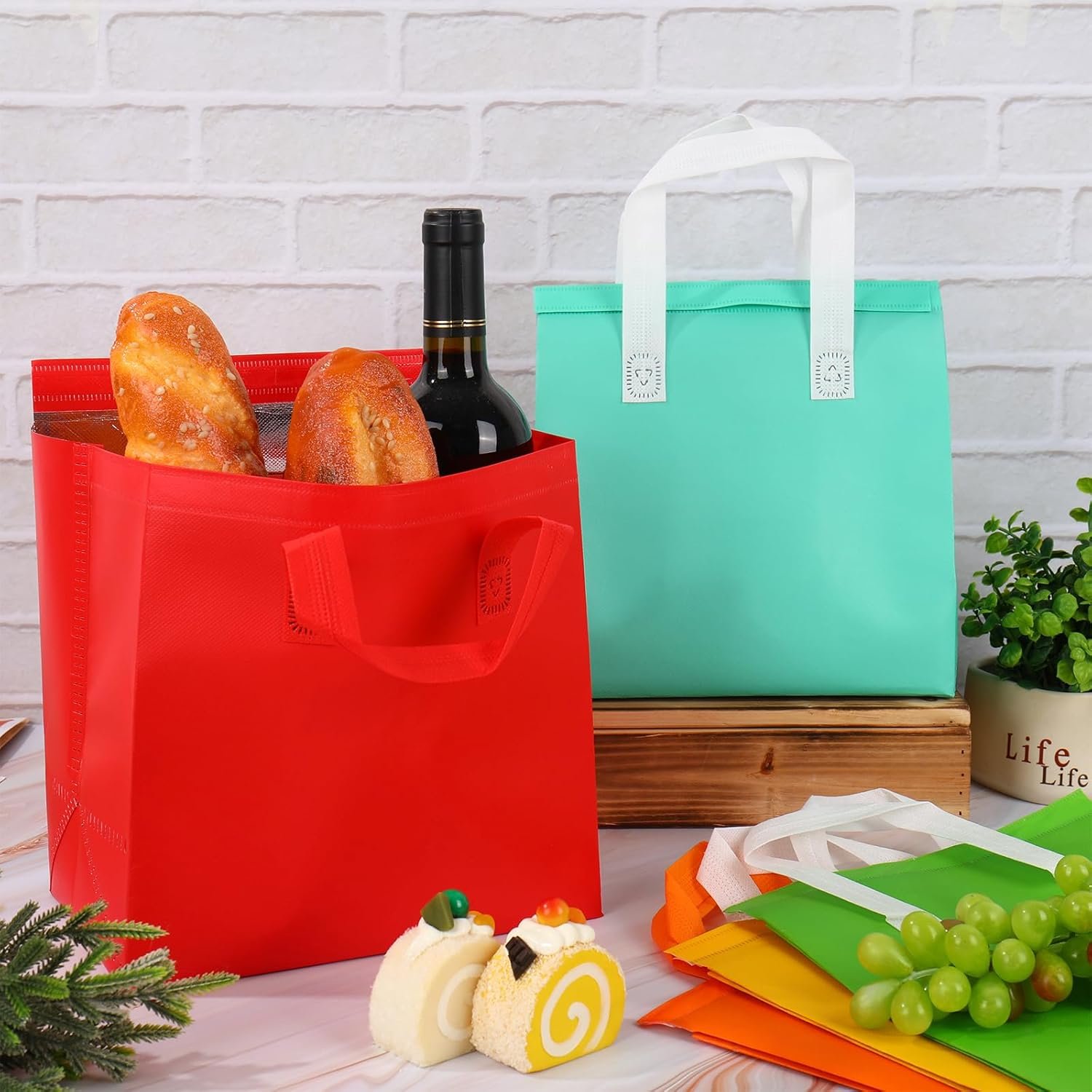 Marchio Bianco 18 Pz Borse Termiche Isolate Monouso Take Away per Pranzo Asporto Bevande Calde Fredde Cibo Fresco con Logo Personalizzato dal Produttore (6 Colori Classici)