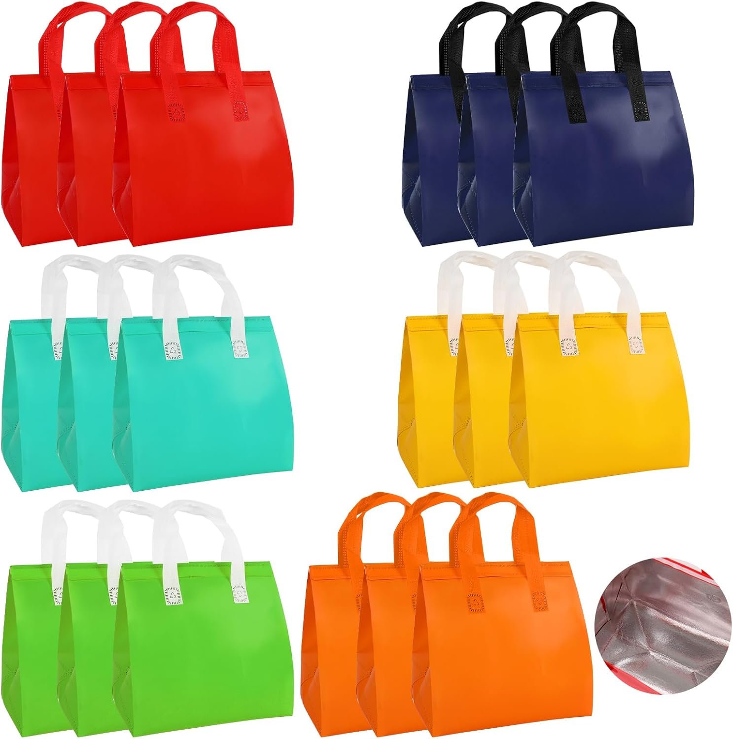 Marchio Bianco 18 Pz Borse Termiche Isolate Monouso Take Away per Pranzo Asporto Bevande Calde Fredde Cibo Fresco con Logo Personalizzato dal Produttore (6 Colori Classici)
