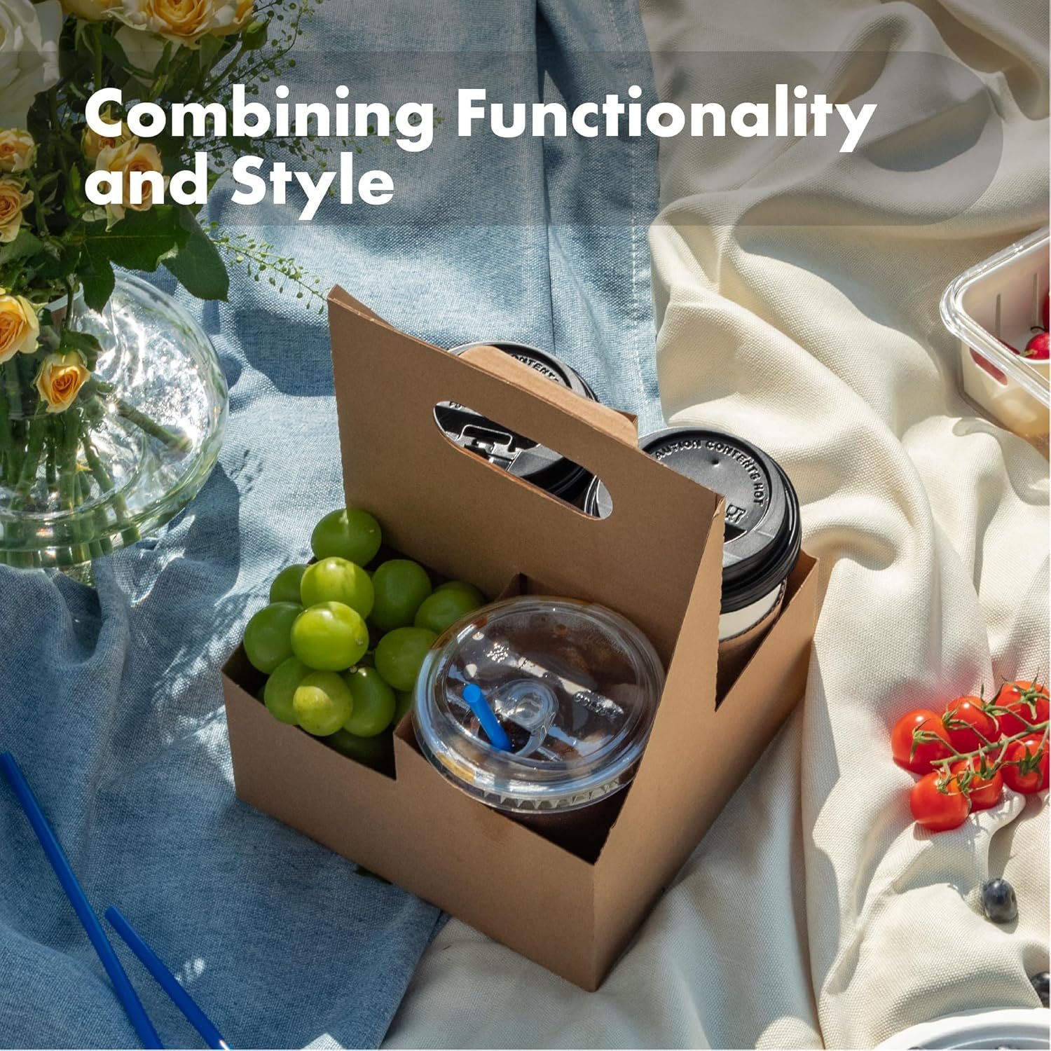 Logo Personalizzato Portabicchieri Monouso con Manico per 4 Tazze Cartone Kraft Confezione 25 12-30 oz dal Produttore Marchio Bianco