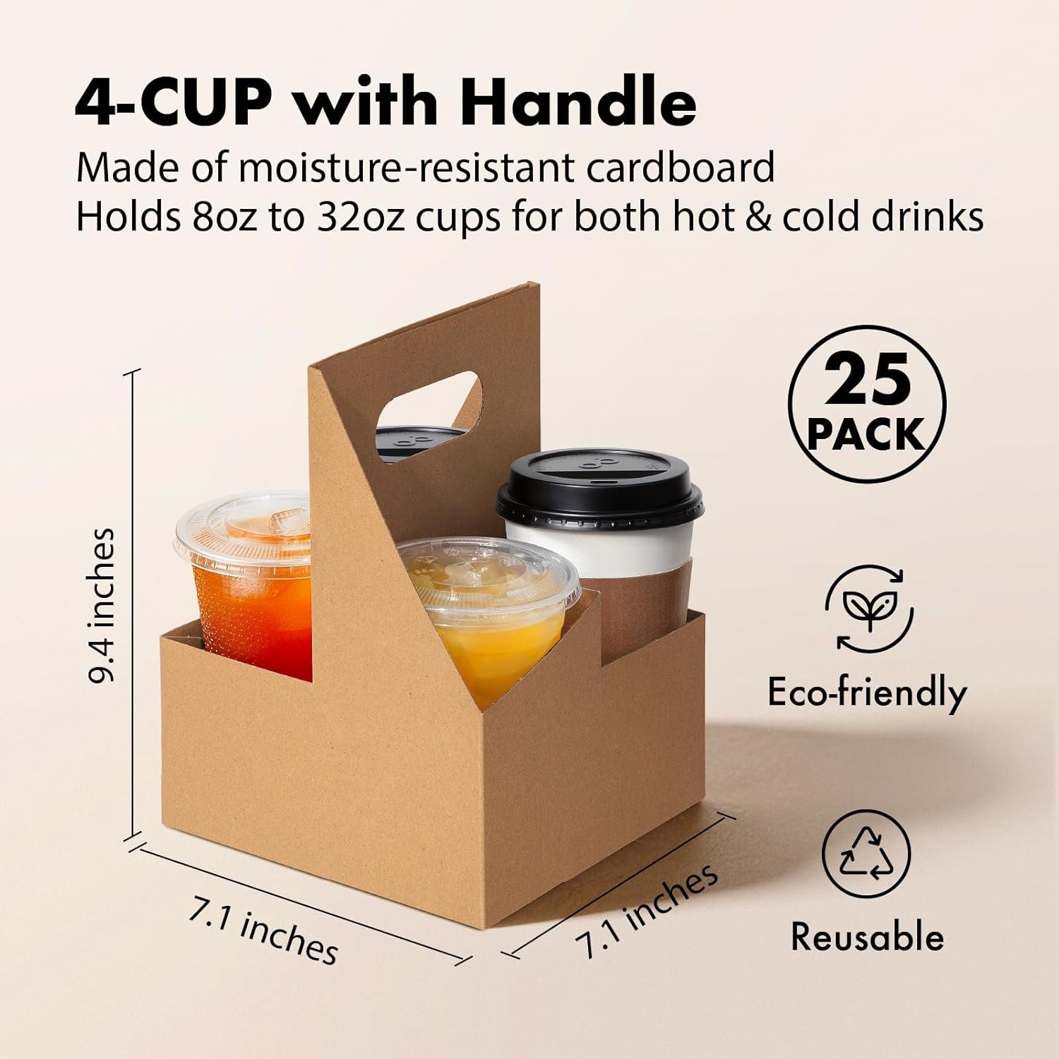 Logo Personalizzato Portabicchieri Monouso con Manico per 4 Tazze Cartone Kraft Confezione 25 12-30 oz dal Produttore Marchio Bianco