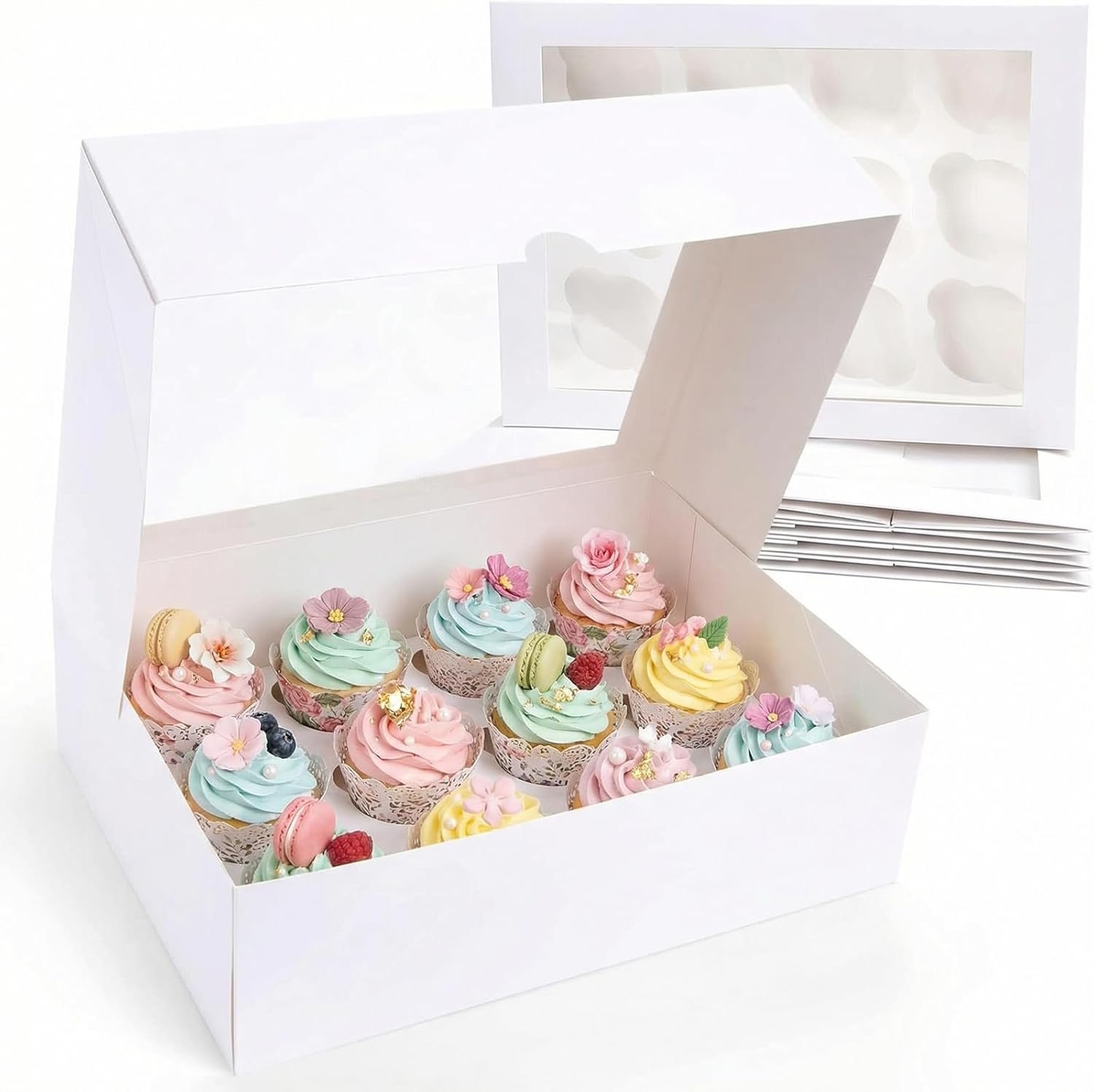 Produttore Scatole per Cupcake con Logo Personalizzato Confezione da 12 Contenitori con Finestra per 6 Cupcake Totale 72 per Feste Panetteria Marchio Bianco 13.2"x9.8"x4"