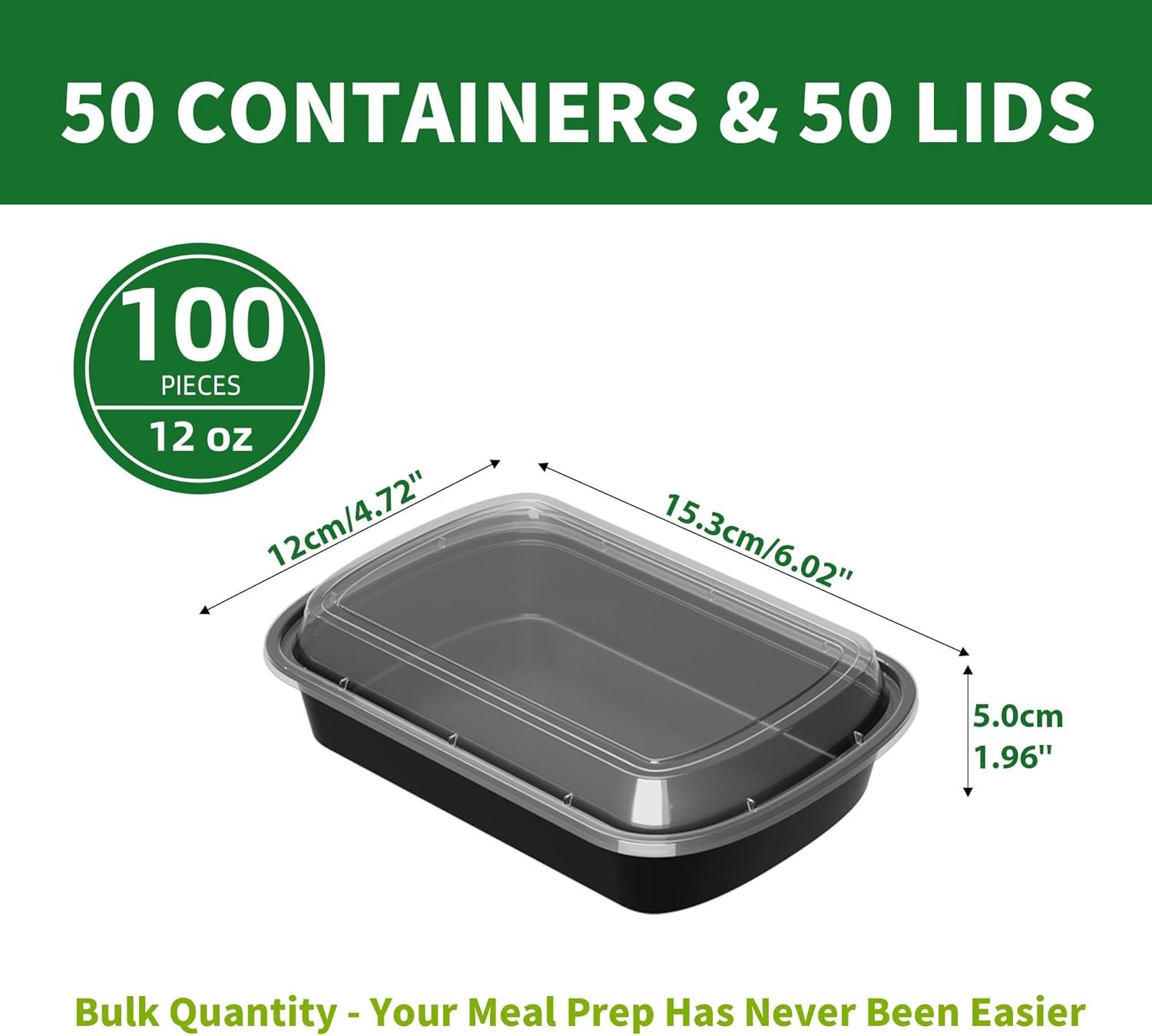 Marchio Bianco Contenitori Meal Prep Confezione da 50 12oz (100 Pezzi) Monouso con Coperchi Ermetici Plastica Riutilizzabile Logo Personalizzato Senza BPA Adatti Microonde Lavastoviglie Congelatore dal Produttore