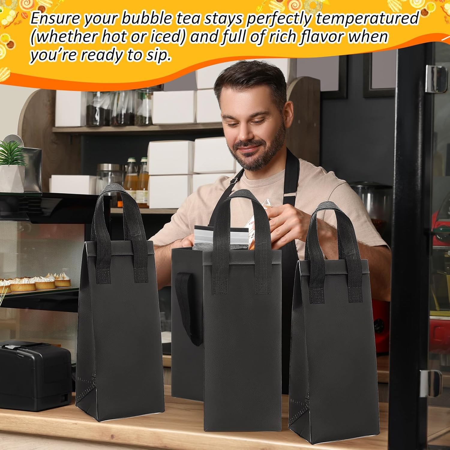 Fornitore Borse Termoisolanti Portabicchieri 50 pz Piccole Monouso con Maniglia Logo Personalizzato per Caffè Tè al Latte Cibi Caldi Freddi Surgelati Marchio Bianco