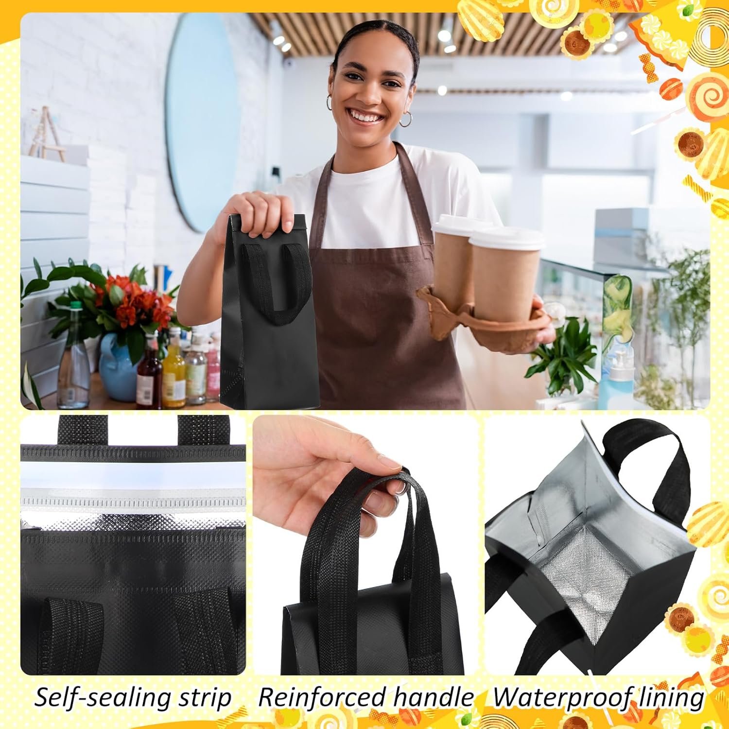 Fornitore Borse Termoisolanti Portabicchieri 50 pz Piccole Monouso con Maniglia Logo Personalizzato per Caffè Tè al Latte Cibi Caldi Freddi Surgelati Marchio Bianco