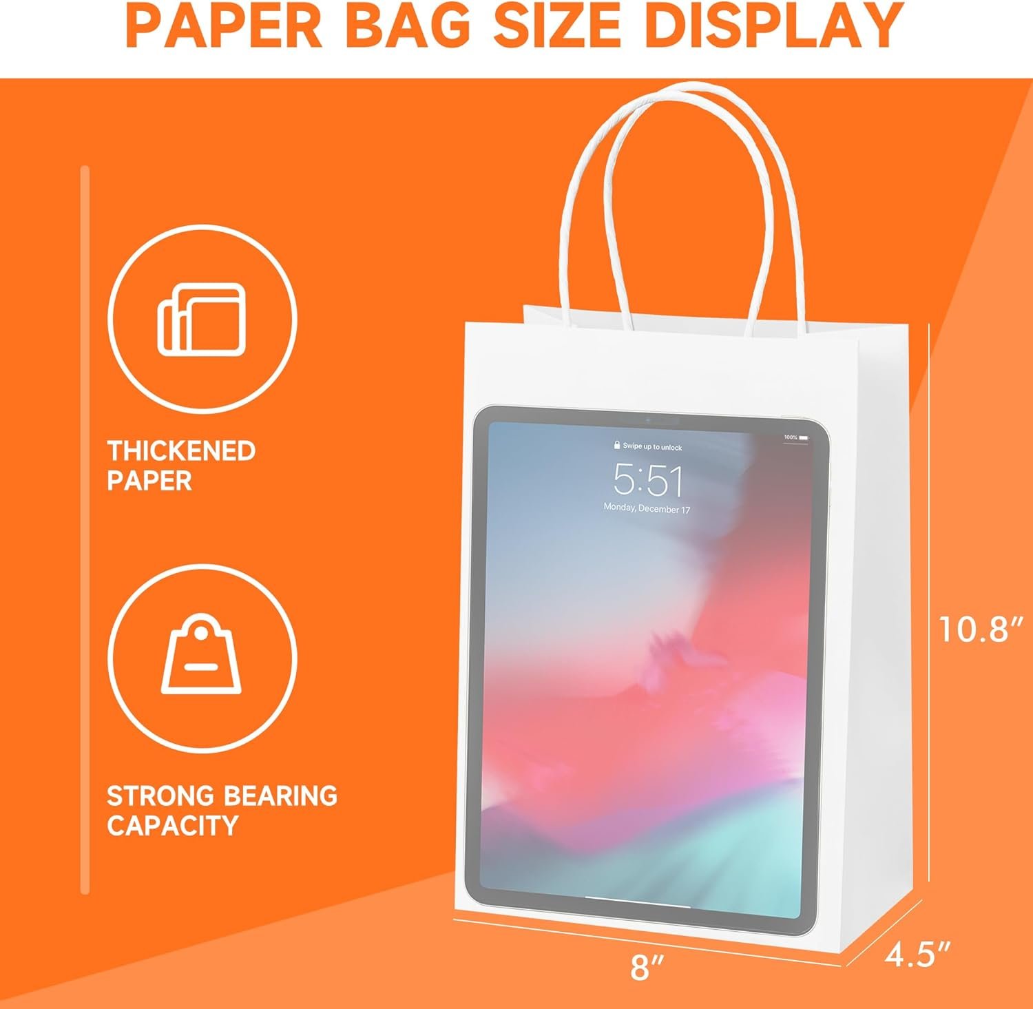 Marchio Bianco Sacchetti Carta Kraft 50 pz 8x4.5x10 pollici Taglia Media per Piccole Imprese con Logo Personalizzato Buste Regalo Shopping con Manici dalla Fabbrica