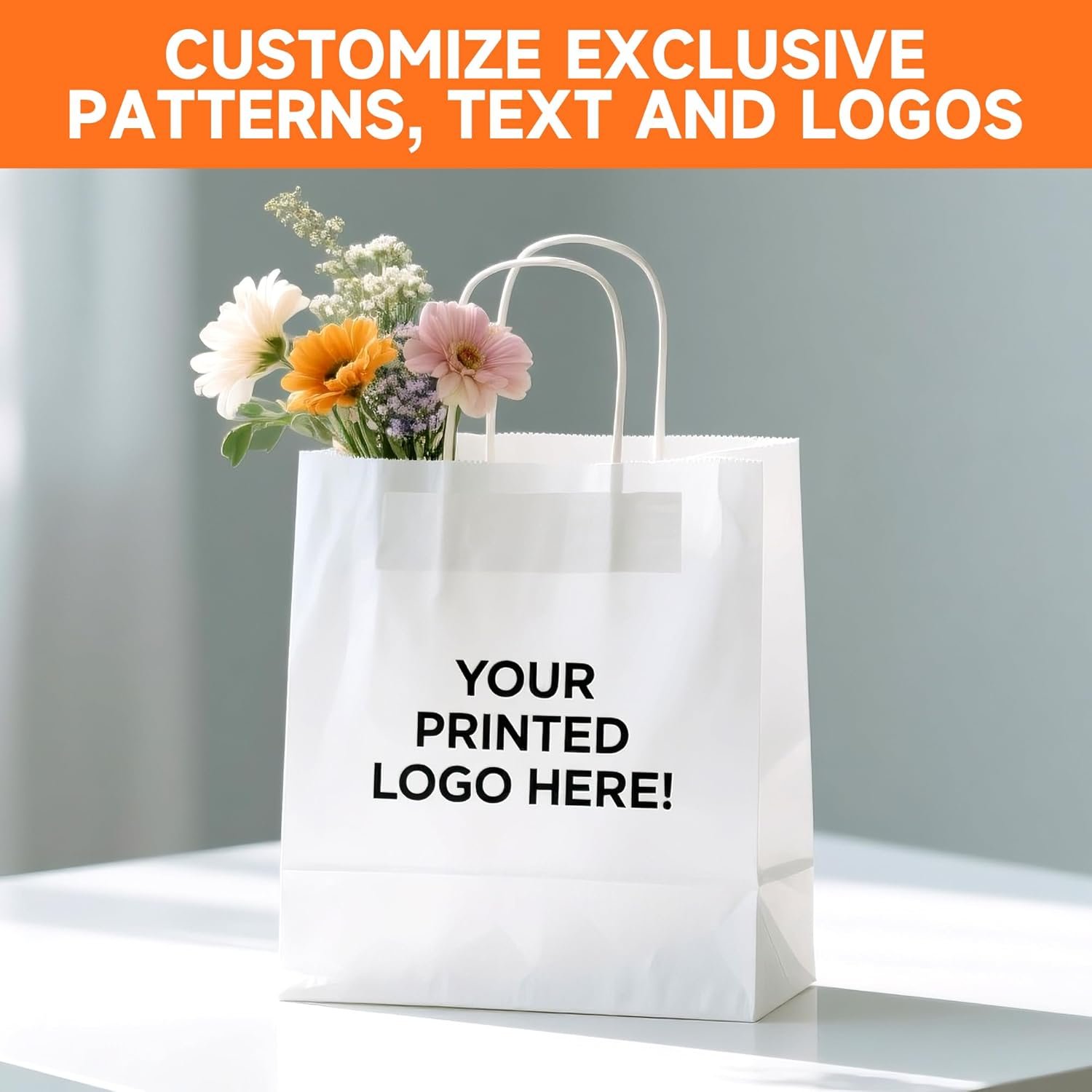 Marchio Bianco Sacchetti Carta Kraft 50 pz 8x4.5x10 pollici Taglia Media per Piccole Imprese con Logo Personalizzato Buste Regalo Shopping con Manici dalla Fabbrica