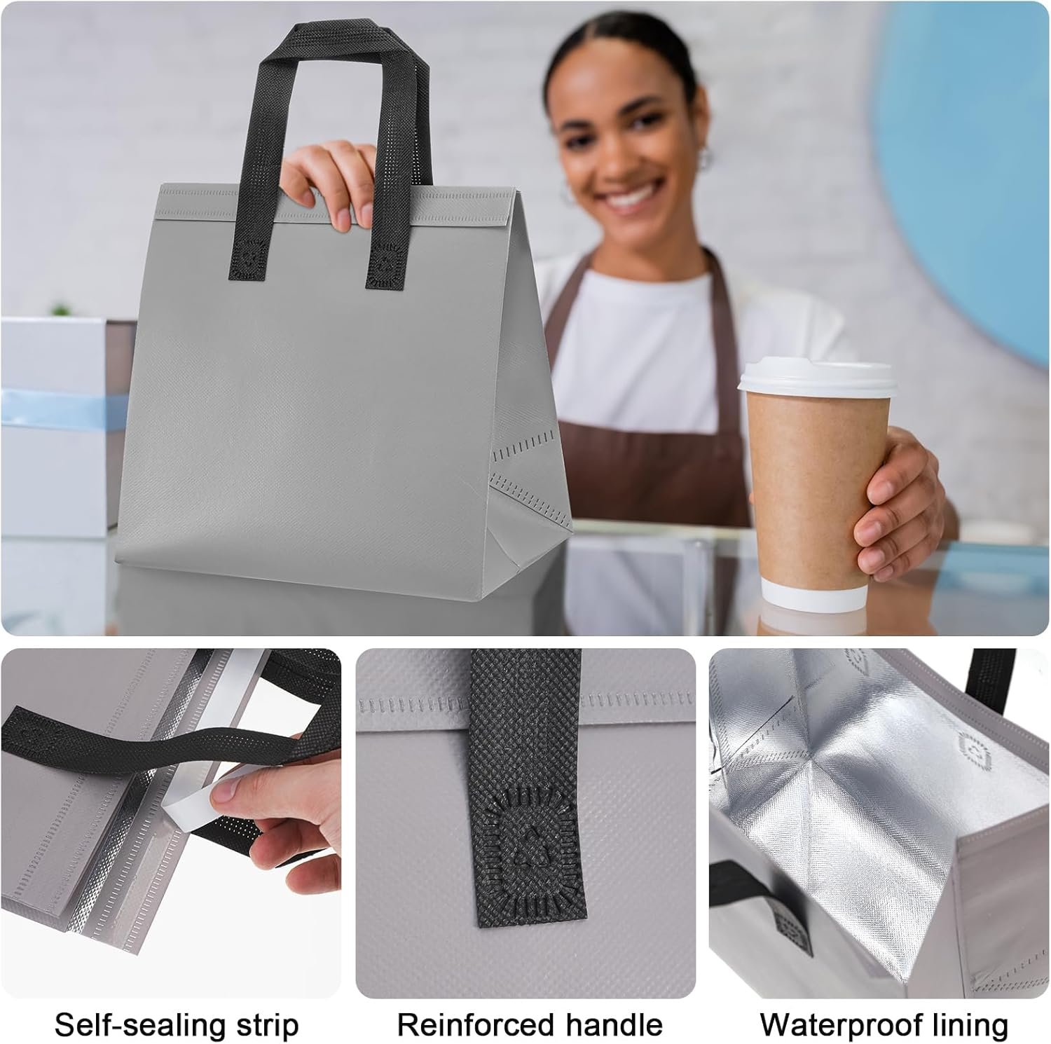 Logo Personalizzato Borse Termiche Isolate Confezione da 300 9.5x9.5x6 per Consegne Cibi Caldi Freddi Pizza Caffè Pesce Usa e Getta Ristoranti Catering dal Produttore Marchio Bianco Grigio Logo Personalizzato Borse Termiche Isolate Confezione da 300 9.5x9.5x6 per Consegne Cibi Caldi Freddi Pizza Caffè Pesce Usa e Getta Ristoranti Catering dal Produttore Marchio Bianco Grigio