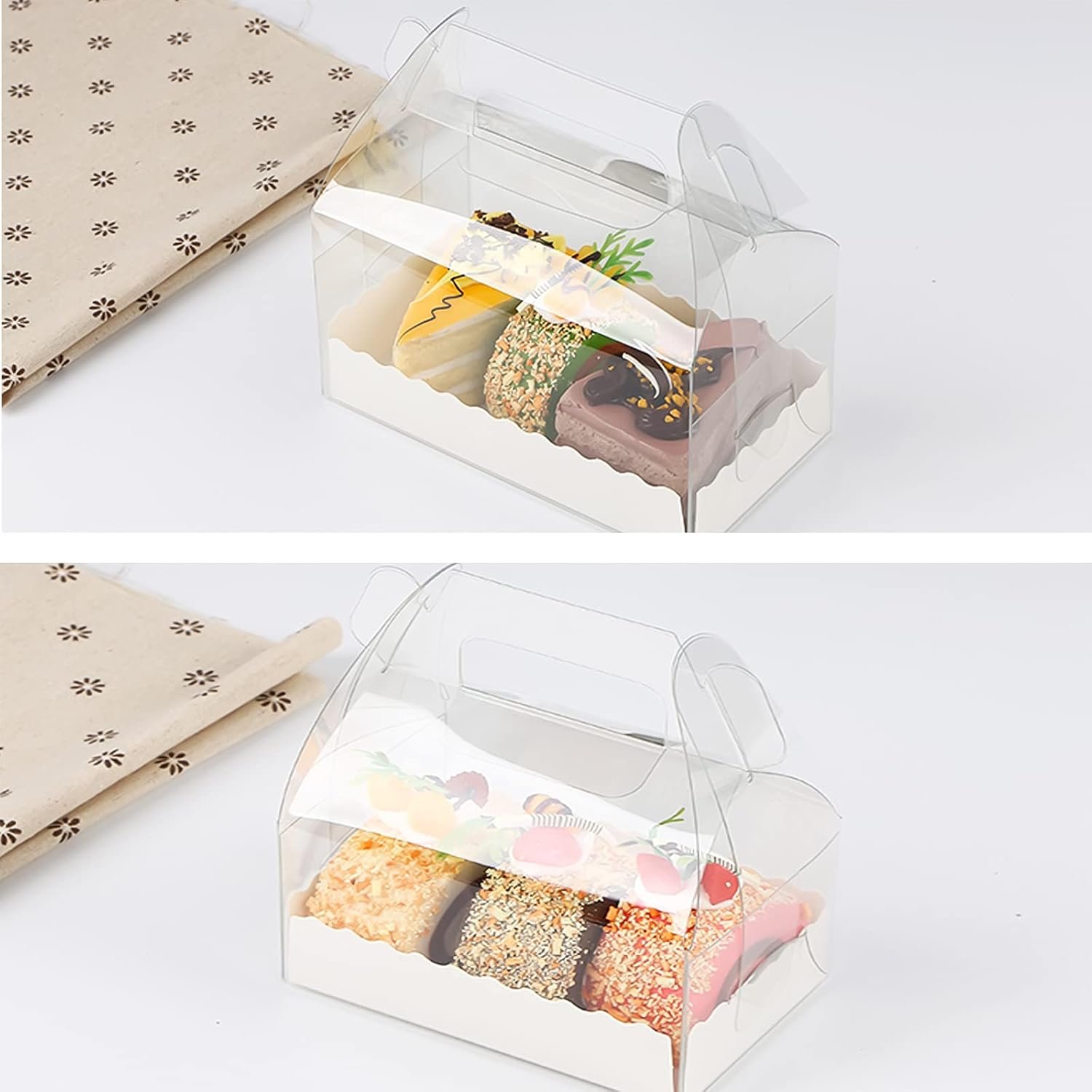 Marchio Bianco Confezione da 15 Scatole Regalo Trasparenti a Tettuccio per Pasticceria con Fondo in Cartone per Dolcetti Biscotti Dessert Festa Compleanno Natale San Valentino Baby Shower con Logo Personalizzato dal Produttore (6.3