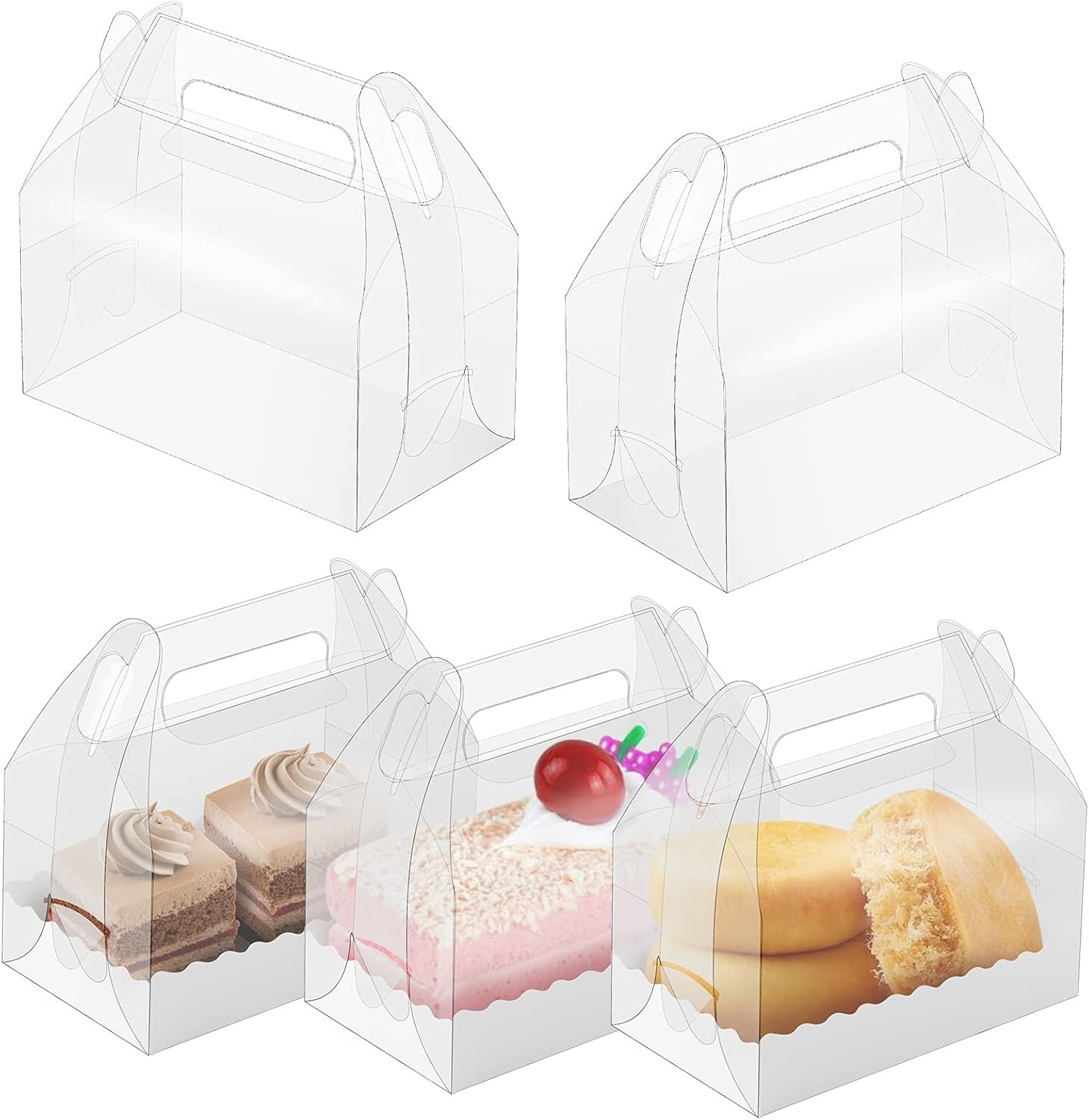 Marchio Bianco Confezione da 15 Scatole Regalo Trasparenti a Tettuccio per Pasticceria con Fondo in Cartone per Dolcetti Biscotti Dessert Festa Compleanno Natale San Valentino Baby Shower con Logo Personalizzato dal Produttore (6.3" x 3.5" x 3.2")
