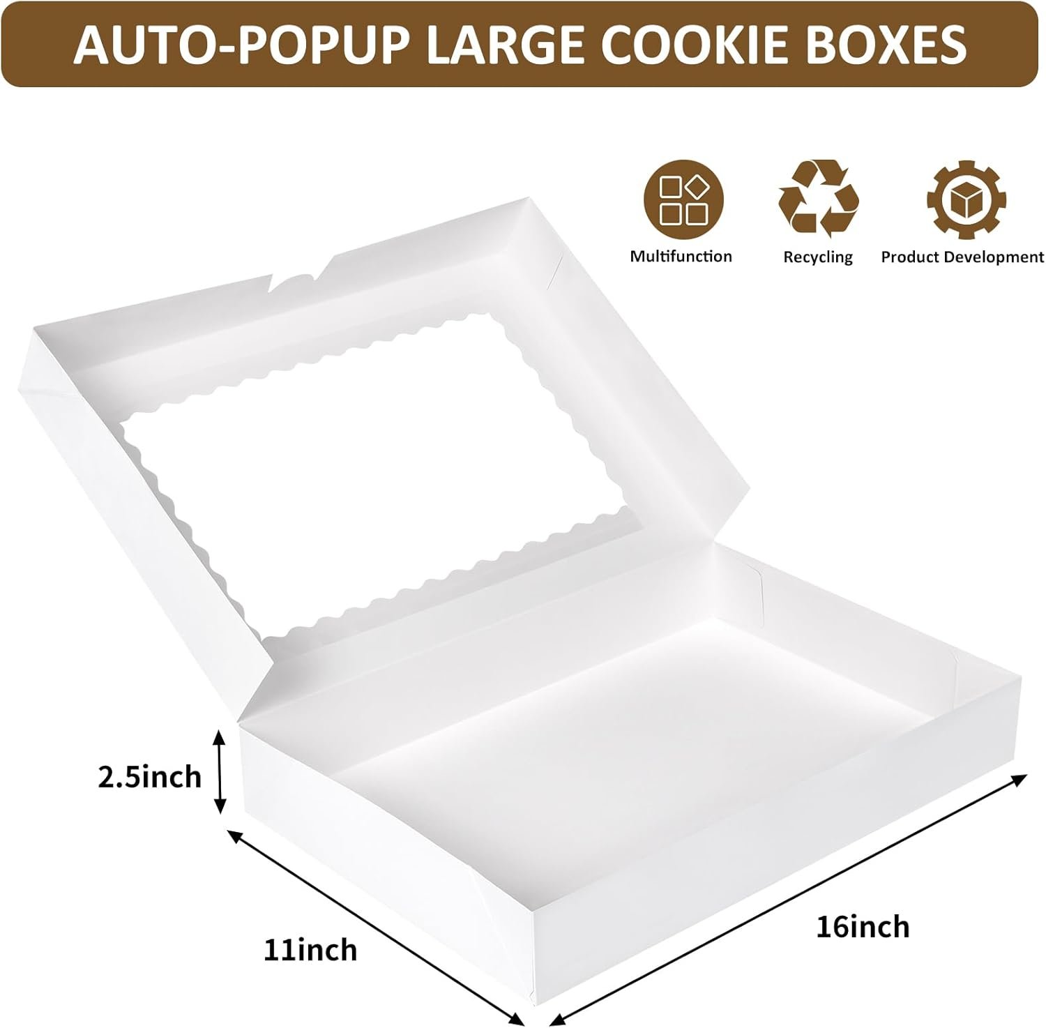 Marchio Bianco Scatole per Biscotti 30 pz 16x11x2.5 Pollici Auto-Popup con Finestra e Logo Personalizzato per Paste Torte Muffin Fragole al Cioccolato dal Fornitore