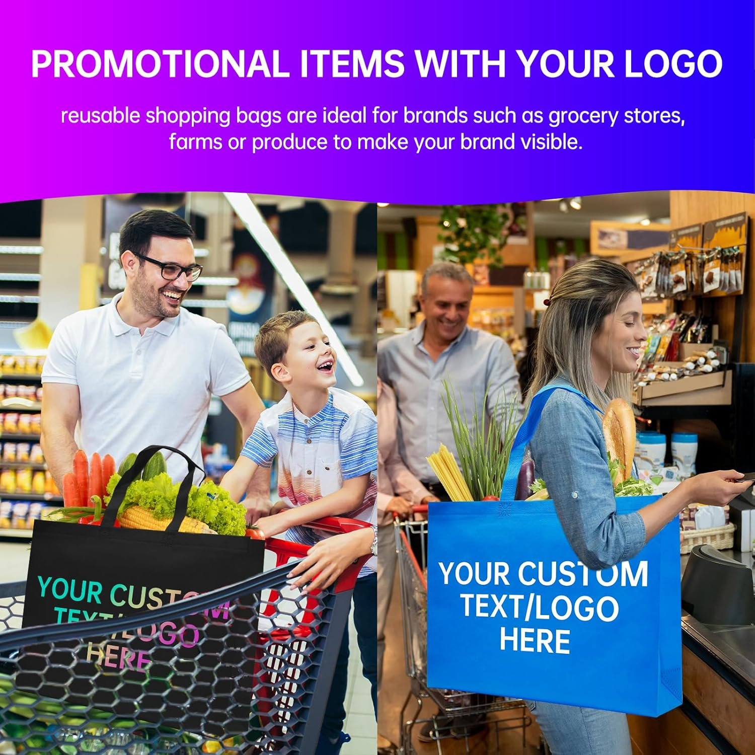 Borse Shopper con Logo Personalizzato Riutilizzabili per la Spesa Promozionali | Marchio Bianco | Confezioni 10/50/100 dal Produttore