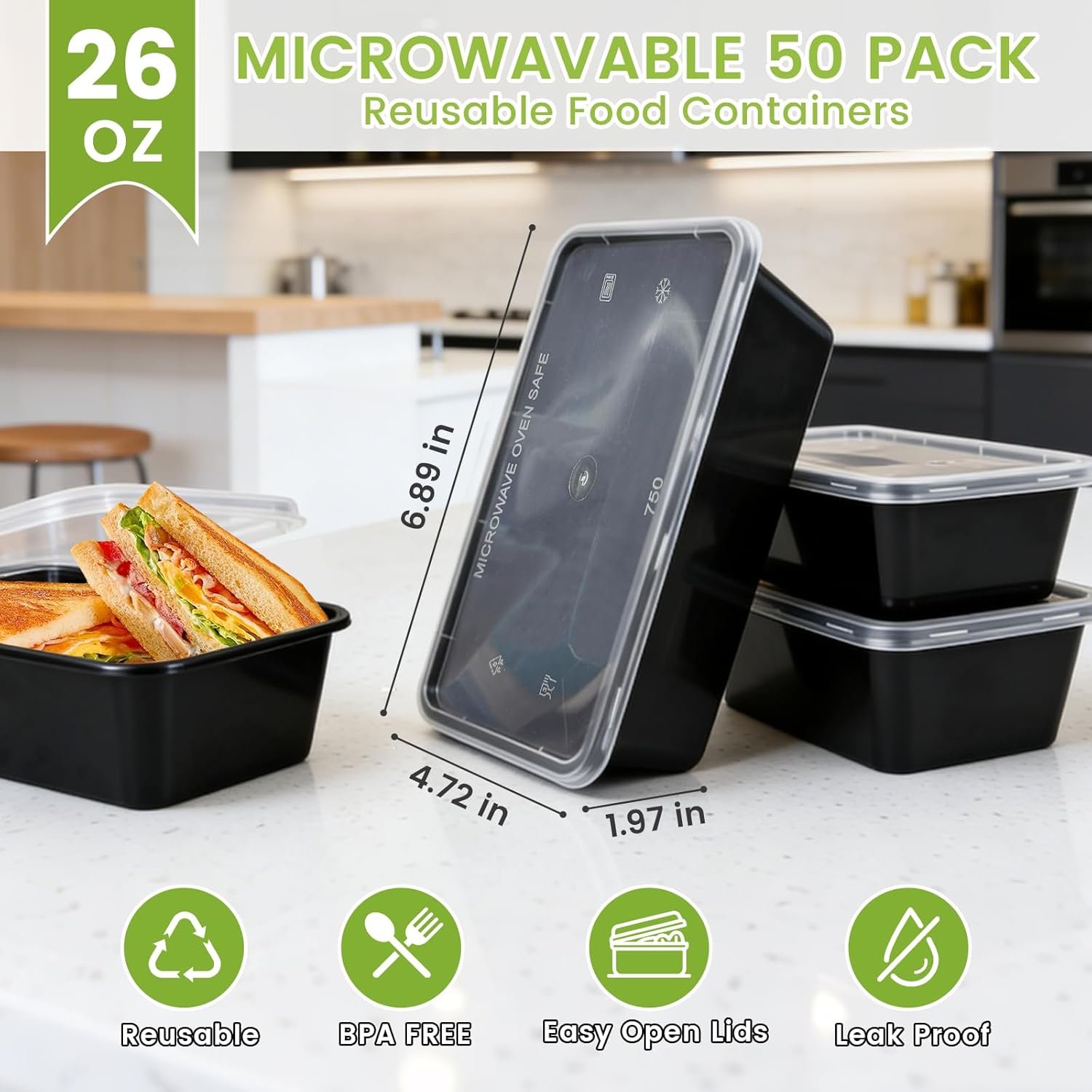 Fornitore di Contenitori Meal Prep con Logo Personalizzato Confezione 50 da 26 OZ Microondabili Riutilizzabili con Coperchi Impilabili per Congelatore Lavastoviglie Marchio Bianco