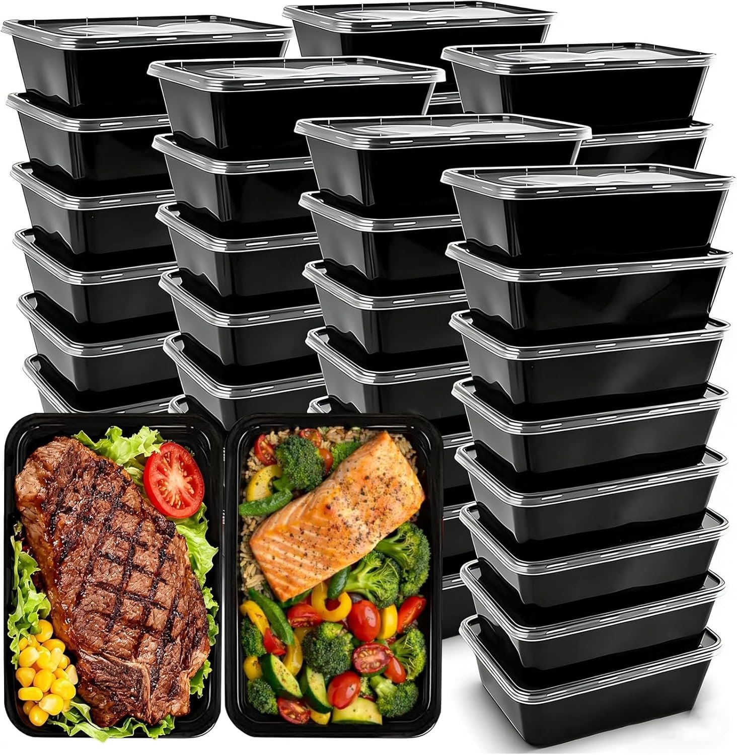 Fornitore di Contenitori Meal Prep con Logo Personalizzato Confezione 50 da 26 OZ Microondabili Riutilizzabili con Coperchi Impilabili per Congelatore Lavastoviglie Marchio Bianco