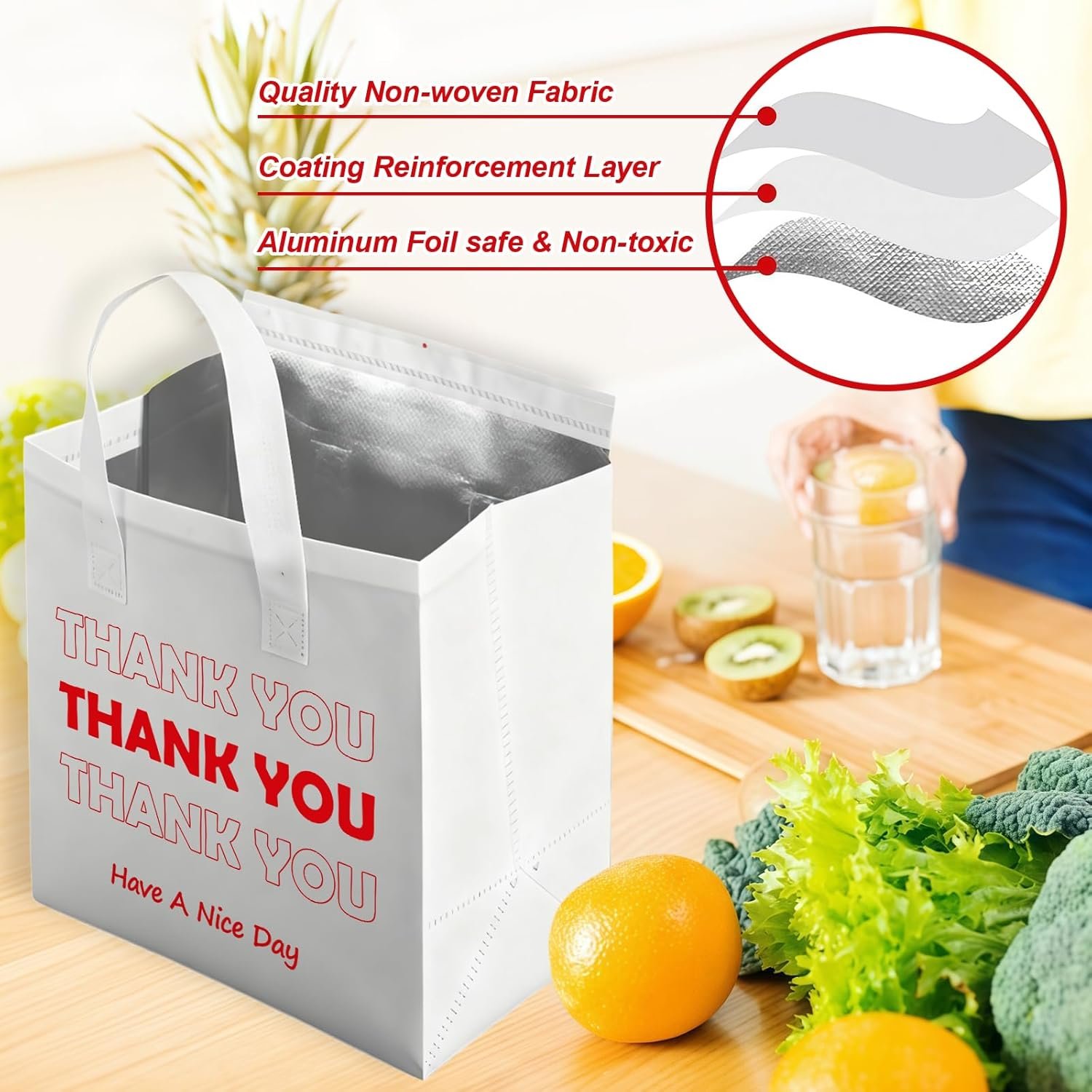 Fornitore Borse Termiche Isolate per Asporto con Logo Personalizzato 25 Pezzi Bulk Cibi Caldi Freddi Consegne Pizza Caffè Catering Ristoranti Marchio Bianco 9.5x9.5x6 (Bianco)