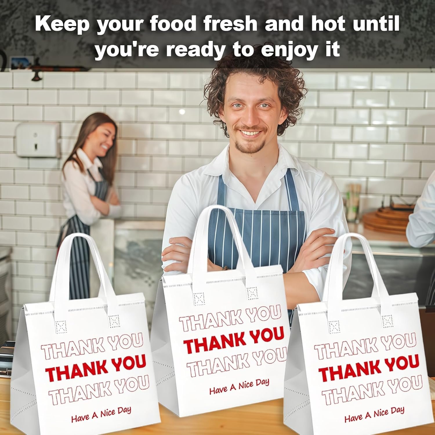 Fornitore Borse Termiche Isolate per Asporto con Logo Personalizzato 25 Pezzi Bulk Cibi Caldi Freddi Consegne Pizza Caffè Catering Ristoranti Marchio Bianco 9.5x9.5x6 (Bianco)