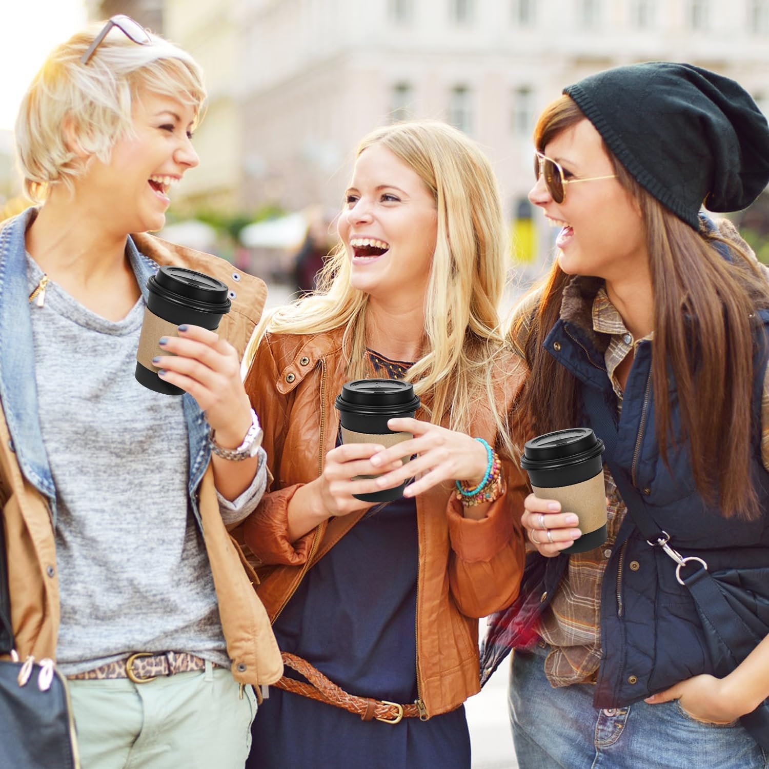Marchio Bianco: Confezione da 100 Tazze Caffè Monouso 12 oz con Coperchi e Manicotti Neri a Prova di Perdite - Logo Personalizzato per Picnic Feste Viaggi Uffici e Bar Caffè dal Produttore