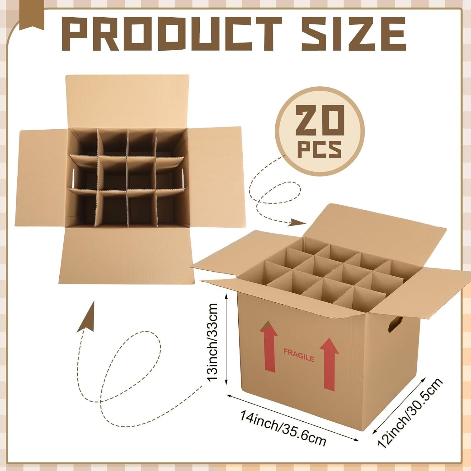 Logo Personalizzato Confezione da 20 Scatole per Bottiglie Vino 14 x 12 x 13 Pollici Cartone Ondulato Rinforzato Maniglie per 12 Bottiglie Trasloco Spedizione Vetri Piatti Marchio Bianco Produttore