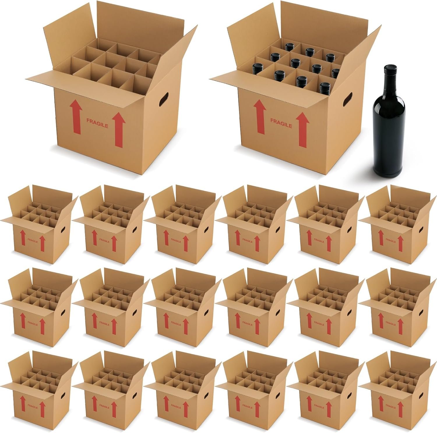 Logo Personalizzato Confezione da 20 Scatole per Bottiglie Vino 14 x 12 x 13 Pollici Cartone Ondulato Rinforzato Maniglie per 12 Bottiglie Trasloco Spedizione Vetri Piatti Marchio Bianco Produttore
