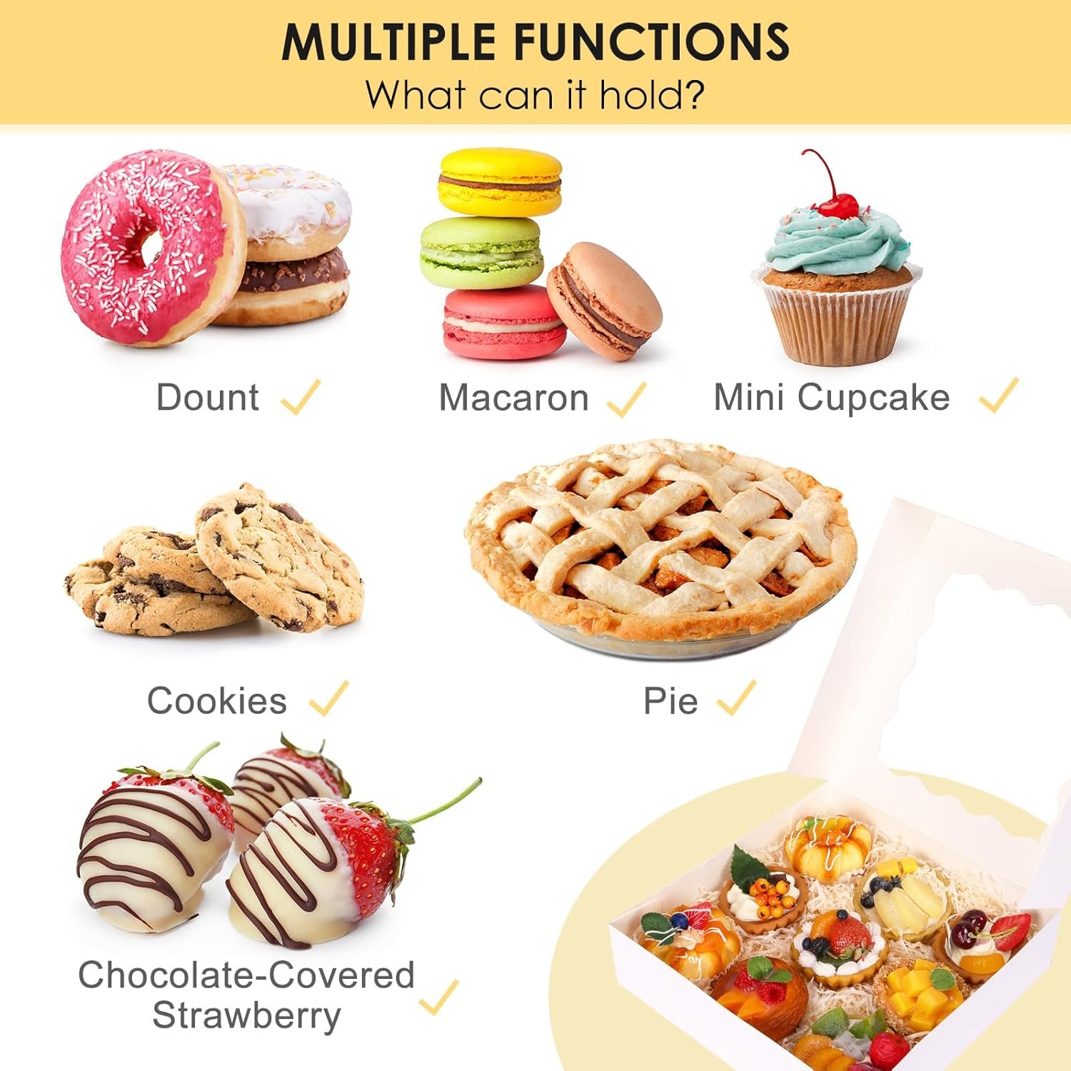 Fornitore Scatole Pasticceria Pop-Up 24 pz 10x10x2,5 Pollici con Logo Personalizzato per Biscotti Fragole Ricoperte Cioccolato Torte Ciambelle Muffin Marchio Bianco