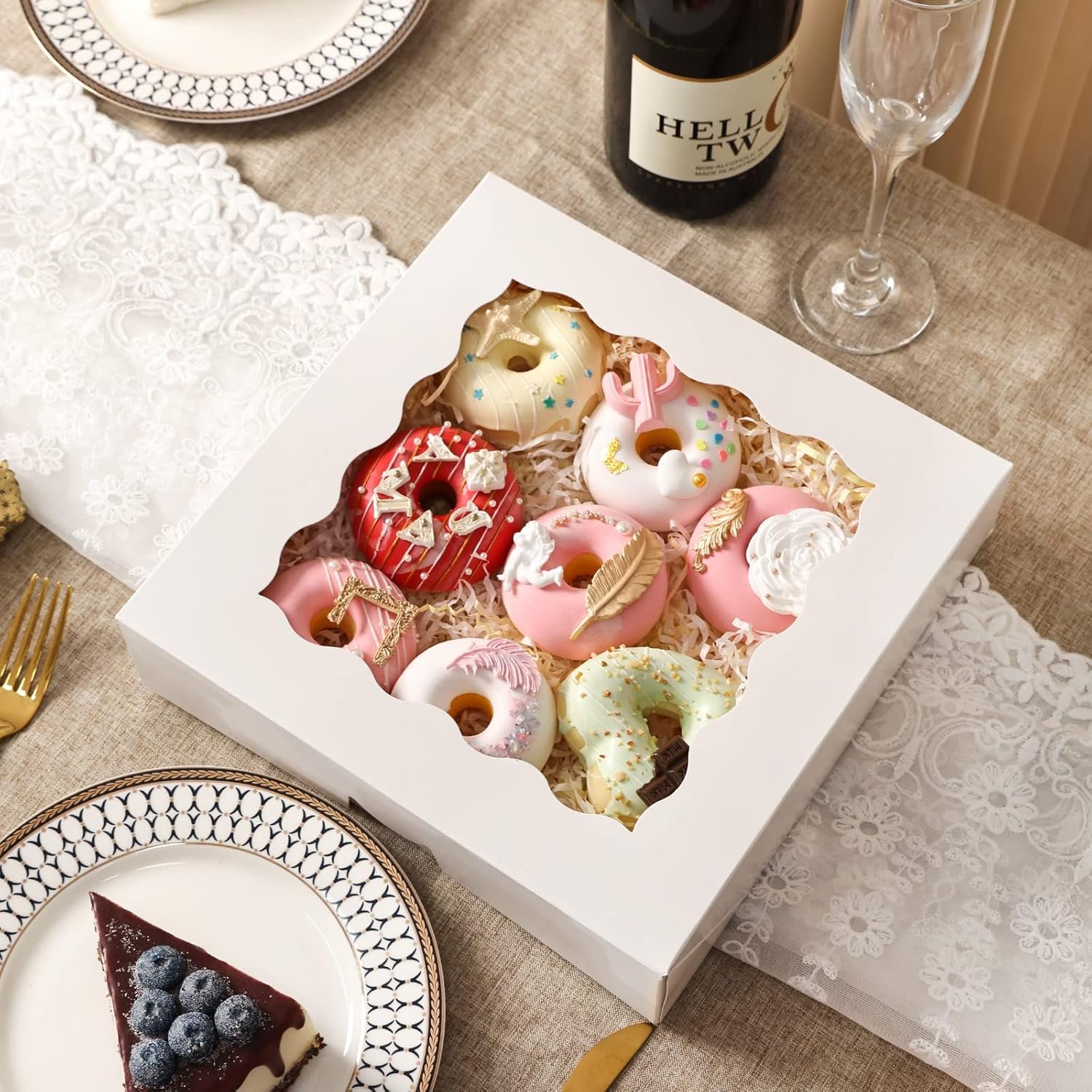 Fornitore Scatole Pasticceria Pop-Up 24 pz 10x10x2,5 Pollici con Logo Personalizzato per Biscotti Fragole Ricoperte Cioccolato Torte Ciambelle Muffin Marchio Bianco
