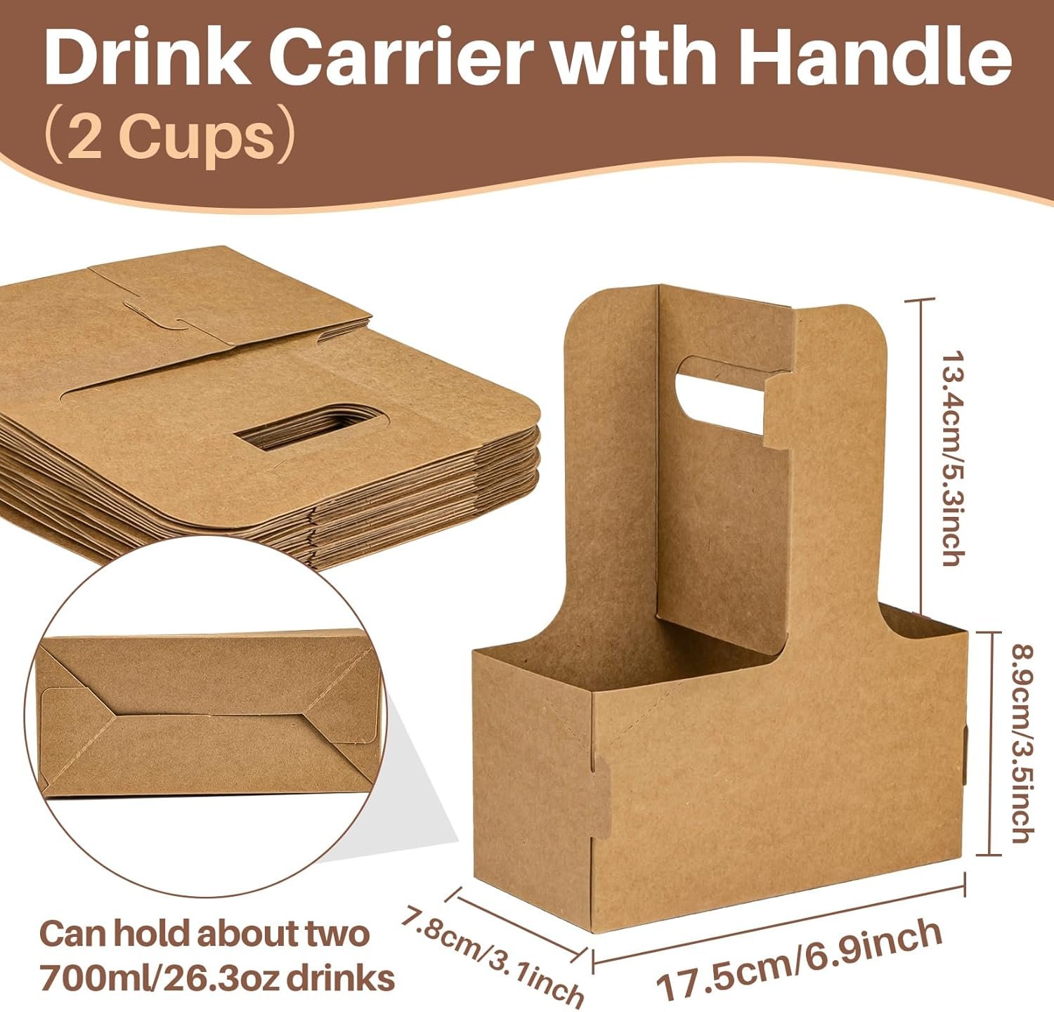 Marchio Bianco Portatazza per 2 Tazze con Maniglia 12 Pz Cartone Monouso Portatile per Asporto Caffè e Consegne Bevande Calde Fredde con Logo Personalizzato dal Produttore Marrone