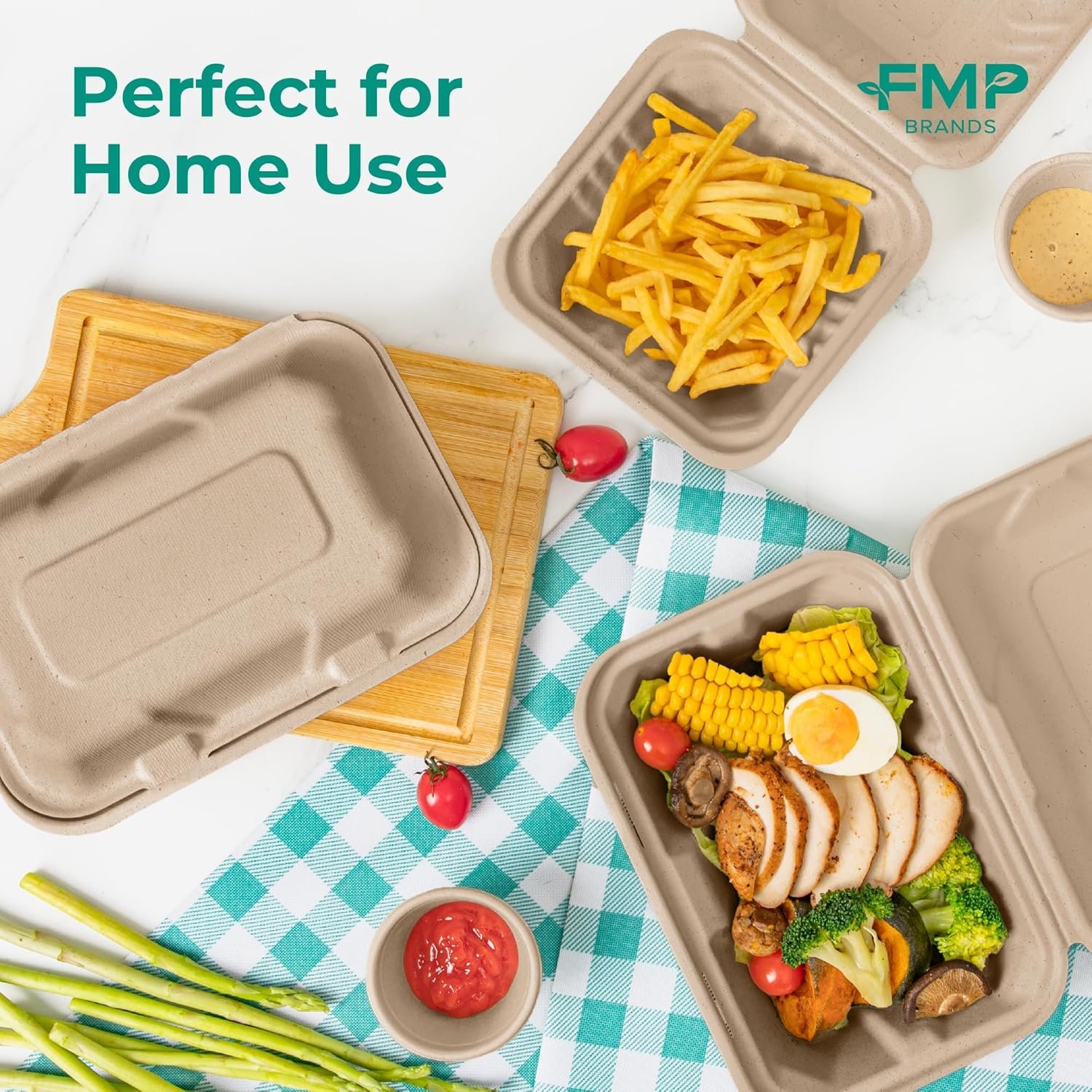 Produttore Confezione da 100 Contenitori Compostabili 9x6 per Cibo da Asporto, Marchio Bianco Scatole Monouso Lunch Box a Conchiglia con Coperchi Ecologici Biodegradabili Senza PFAS in Bagassa Logo Personalizzato