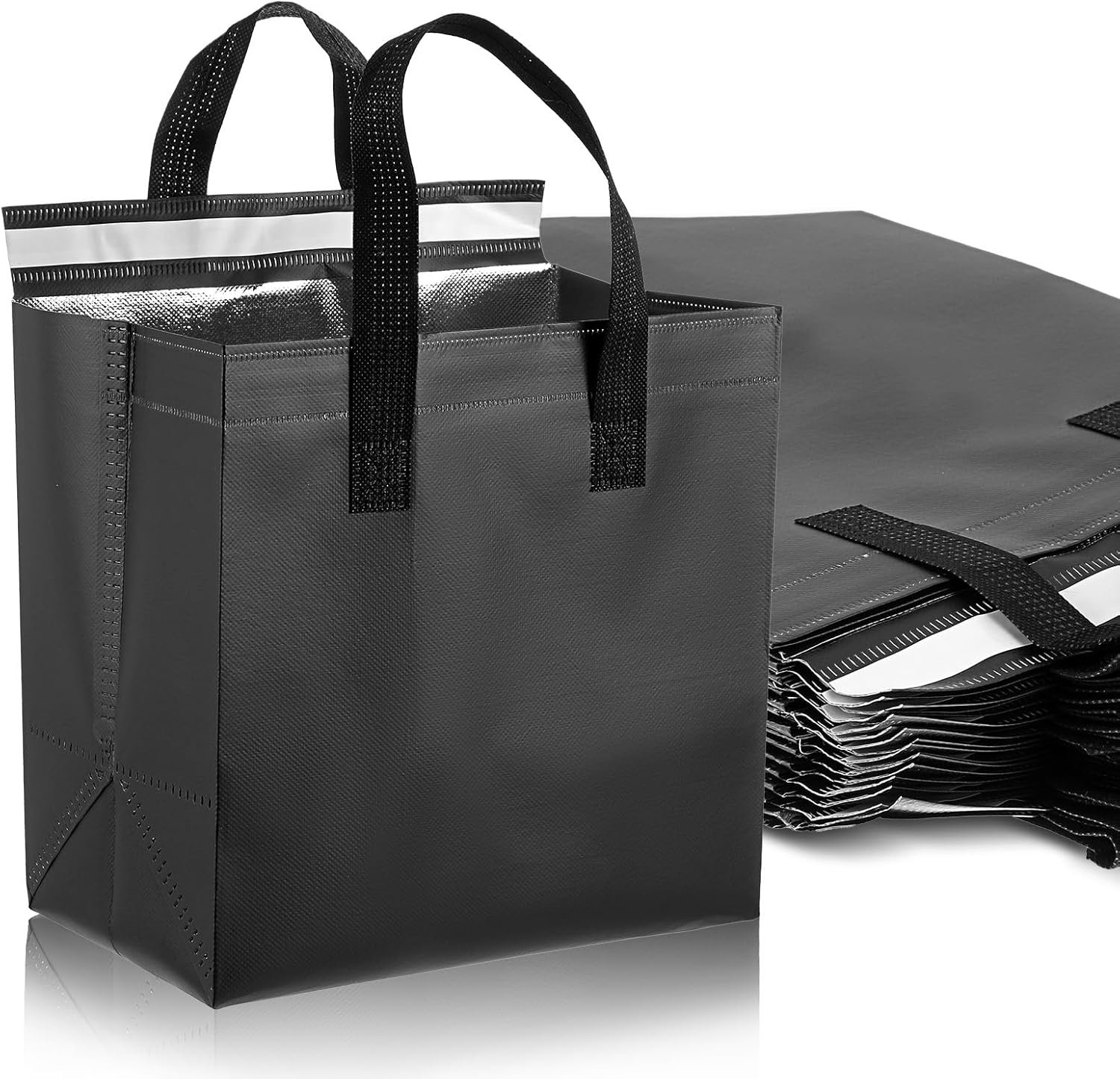 Fornitore Borse Termiche Isolate Da Asporto Con Logo Personalizzato Confezione 20 Pezzi Per Caffè Tè Al Latte Cibi Caldi Freddi Frutti Di Mare Pizze Consegna Catering Ristoranti Spesa Marchio Bianco (9,4 x 5,9 x 9,4 Pollici Nero)