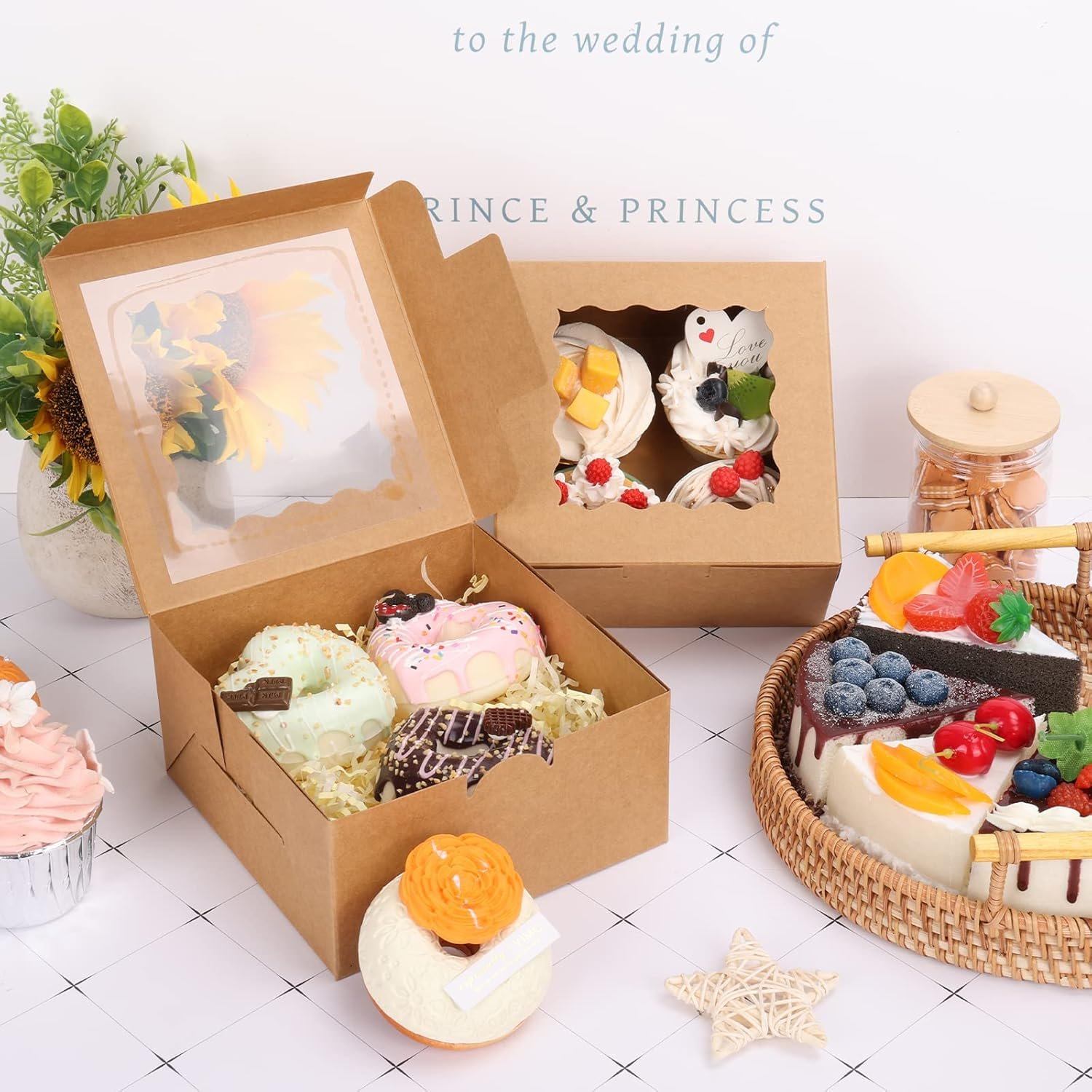 Marchio Bianco Scatole da Pasticceria Marrone con Finestra 80 pz 6x6x3 Pollici con Logo Personalizzato per Biscotti Dolcetti Fragole al Cioccolato Macarons Cupcakes Donuts dal Fornitore