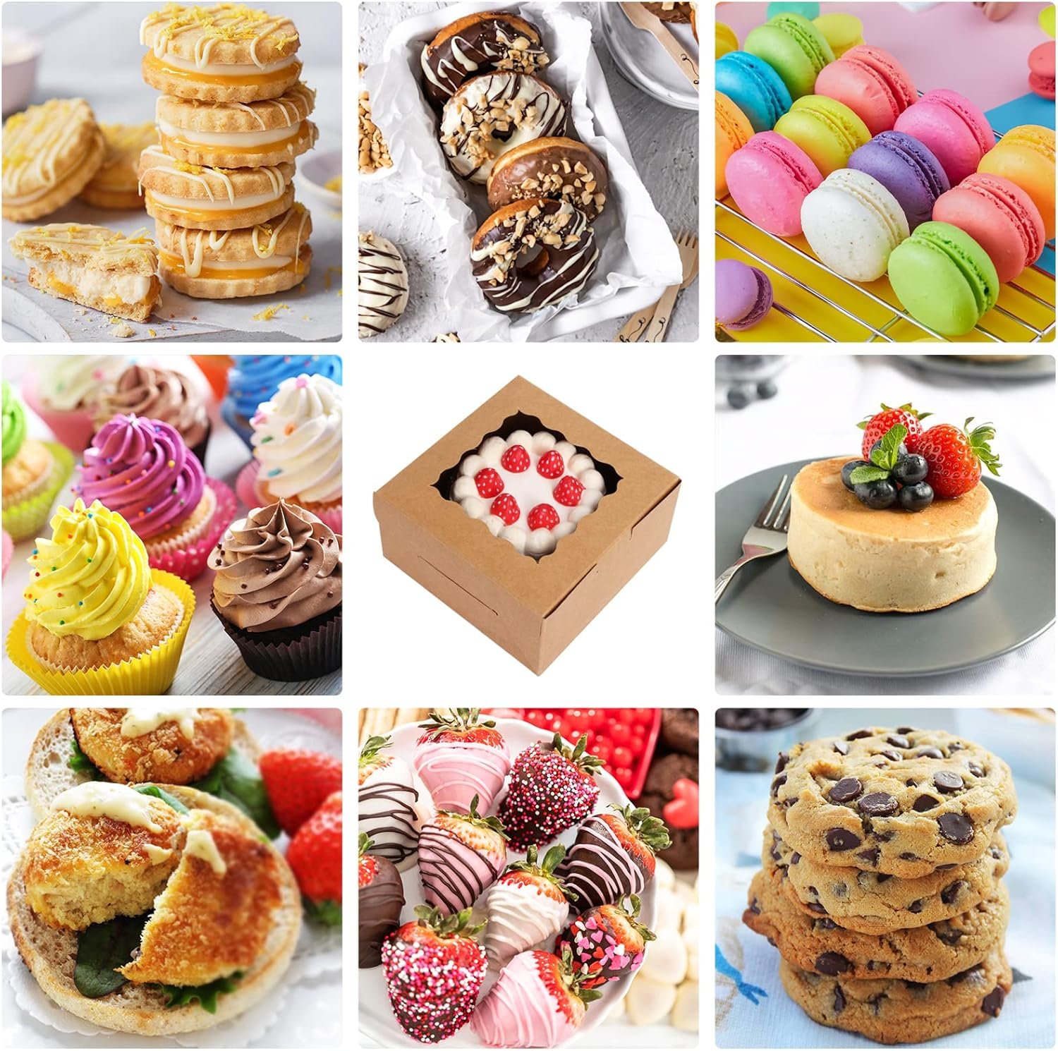Marchio Bianco Scatole da Pasticceria Marrone con Finestra 80 pz 6x6x3 Pollici con Logo Personalizzato per Biscotti Dolcetti Fragole al Cioccolato Macarons Cupcakes Donuts dal Fornitore