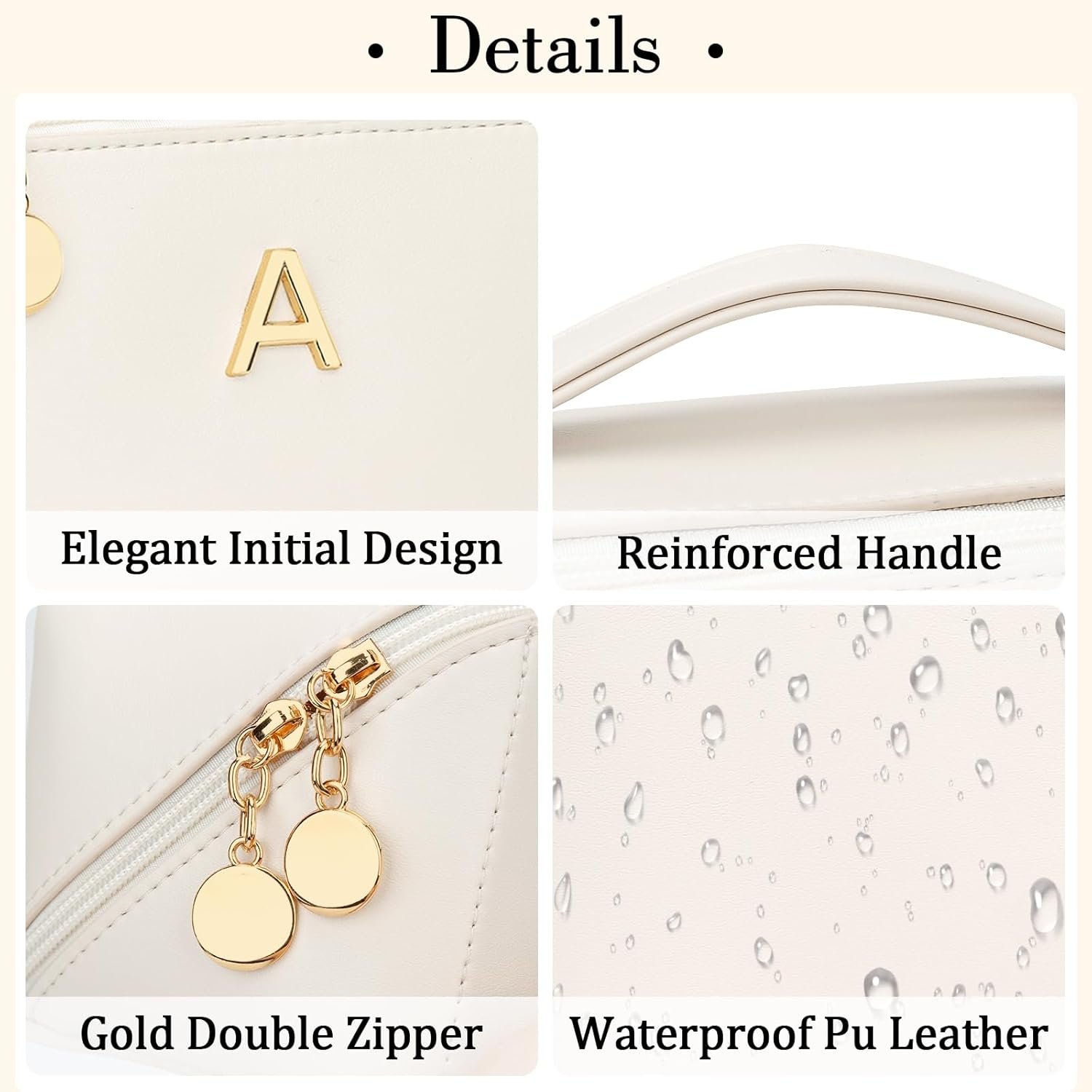 Marchio Bianco Borse Organizzatore Trucco con Iniziale, Set Regali Compleanno Donne Ragazze Adolescenti Borsa Cosmetica Viaggio Aperta Piatta con Logo Personalizzato Divisore Trasparente Maniglia Beige A Fabbrica