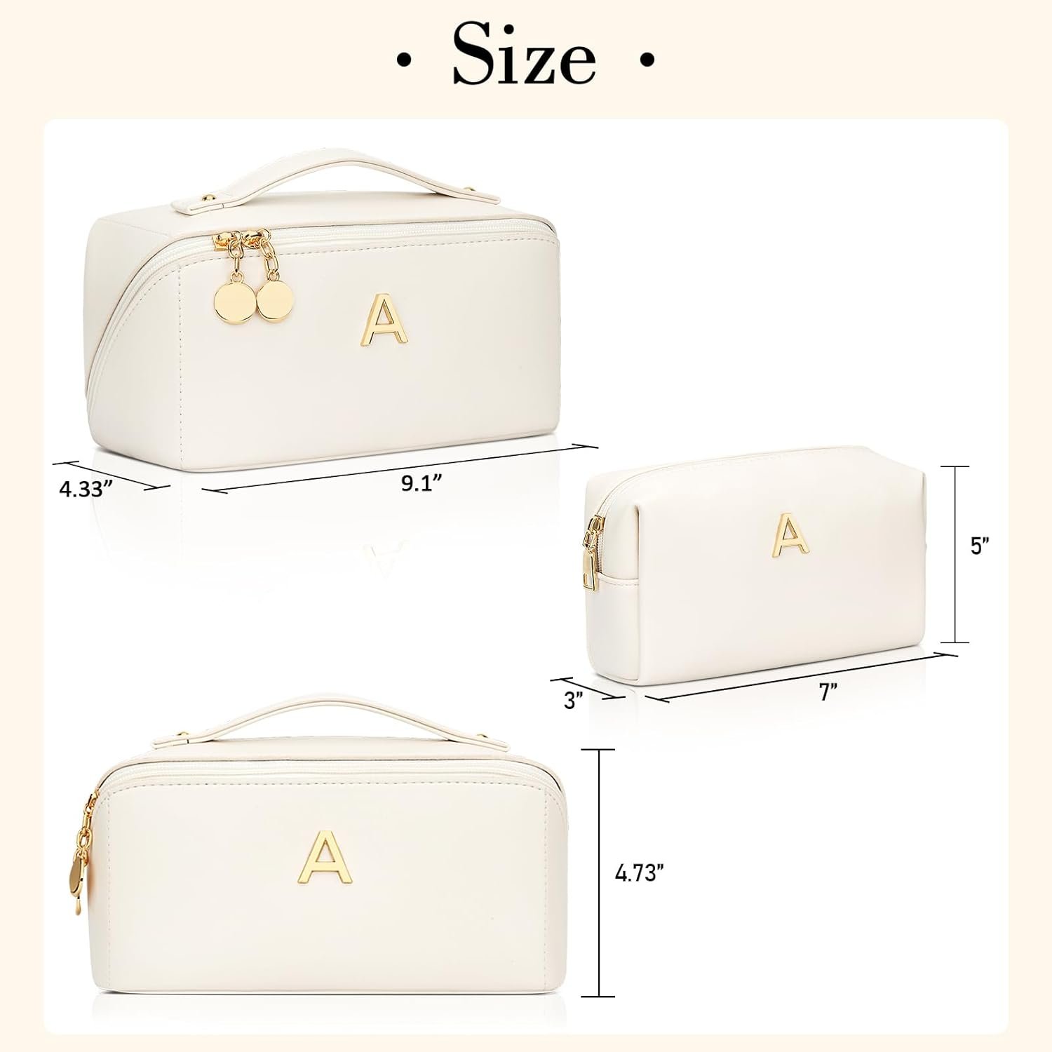 Marchio Bianco Borse Organizzatore Trucco con Iniziale, Set Regali Compleanno Donne Ragazze Adolescenti Borsa Cosmetica Viaggio Aperta Piatta con Logo Personalizzato Divisore Trasparente Maniglia Beige A Fabbrica