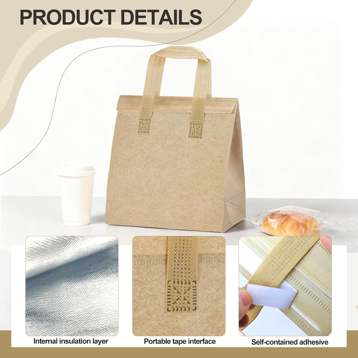 Logo Personalizzato 120 Pz Borse Termiche Isolate per Asporto Bulk Borsa Pranzo Isolante per Cibi Caldi Freddi Caffè Milk Tea BBQ Borsa Frigo Delivery Catering Ristoranti Picnic Donazioni Regali con Marchio Bianco da Fornitore