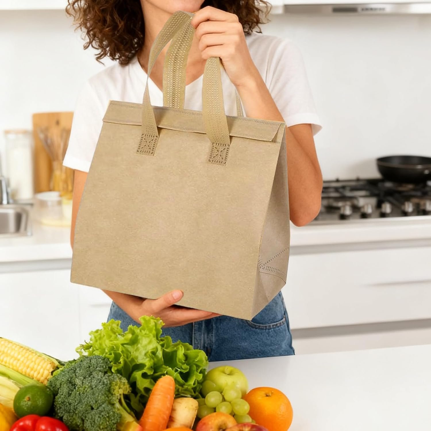 Logo Personalizzato 120 Pz Borse Termiche Isolate per Asporto Bulk Borsa Pranzo Isolante per Cibi Caldi Freddi Caffè Milk Tea BBQ Borsa Frigo Delivery Catering Ristoranti Picnic Donazioni Regali con Marchio Bianco da Fornitore