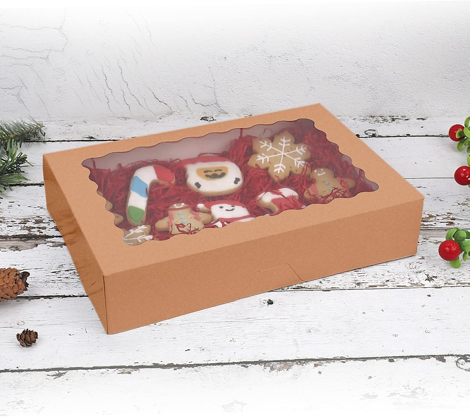 Fornitore Scatole Pasticceria con Finestra e Logo Personalizzato Confezione 20 Pezzi 30,5x20,3x6,4 cm per Biscotti Dolcetti Ciambelle Muffin Pasticcini Marrone Marchio Bianco