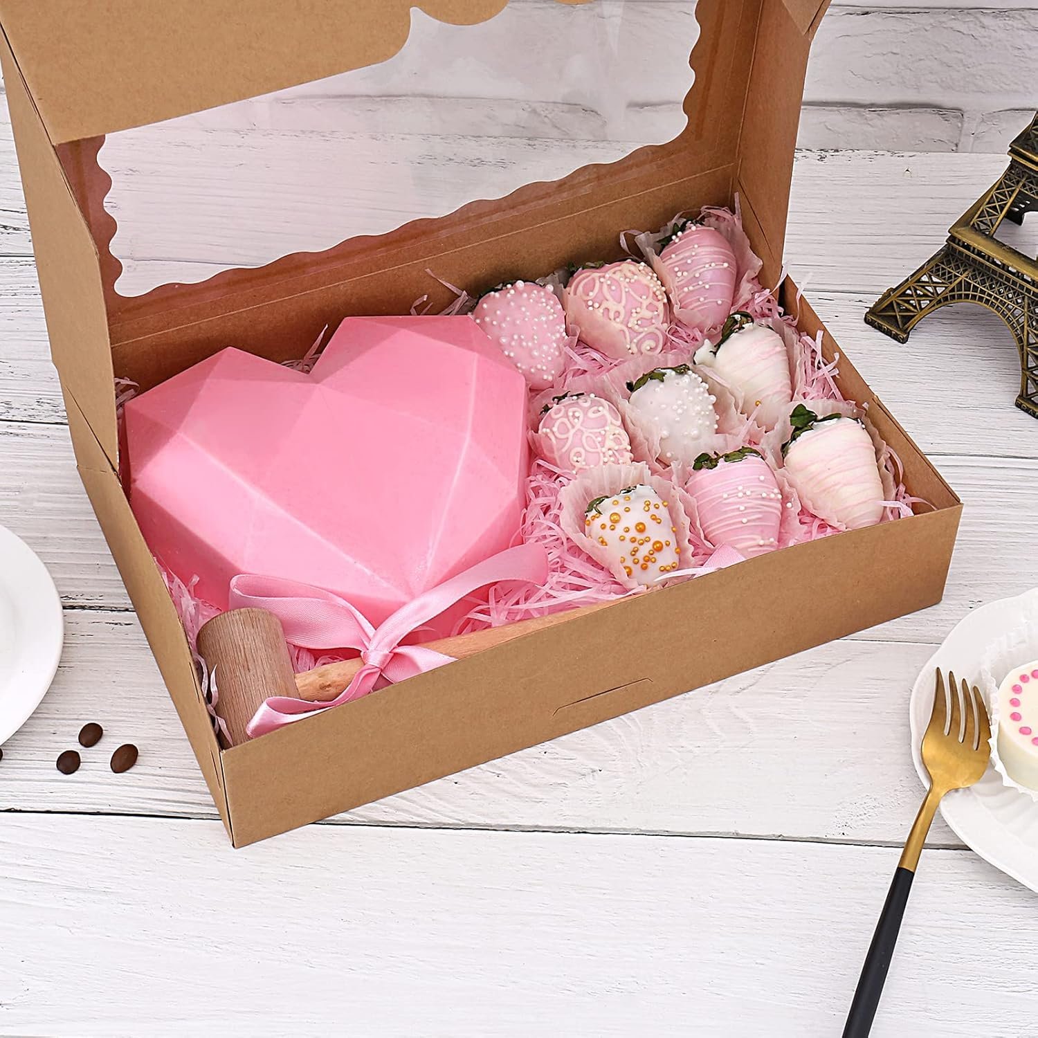 Fornitore Scatole Pasticceria con Finestra e Logo Personalizzato Confezione 20 Pezzi 30,5x20,3x6,4 cm per Biscotti Dolcetti Ciambelle Muffin Pasticcini Marrone Marchio Bianco