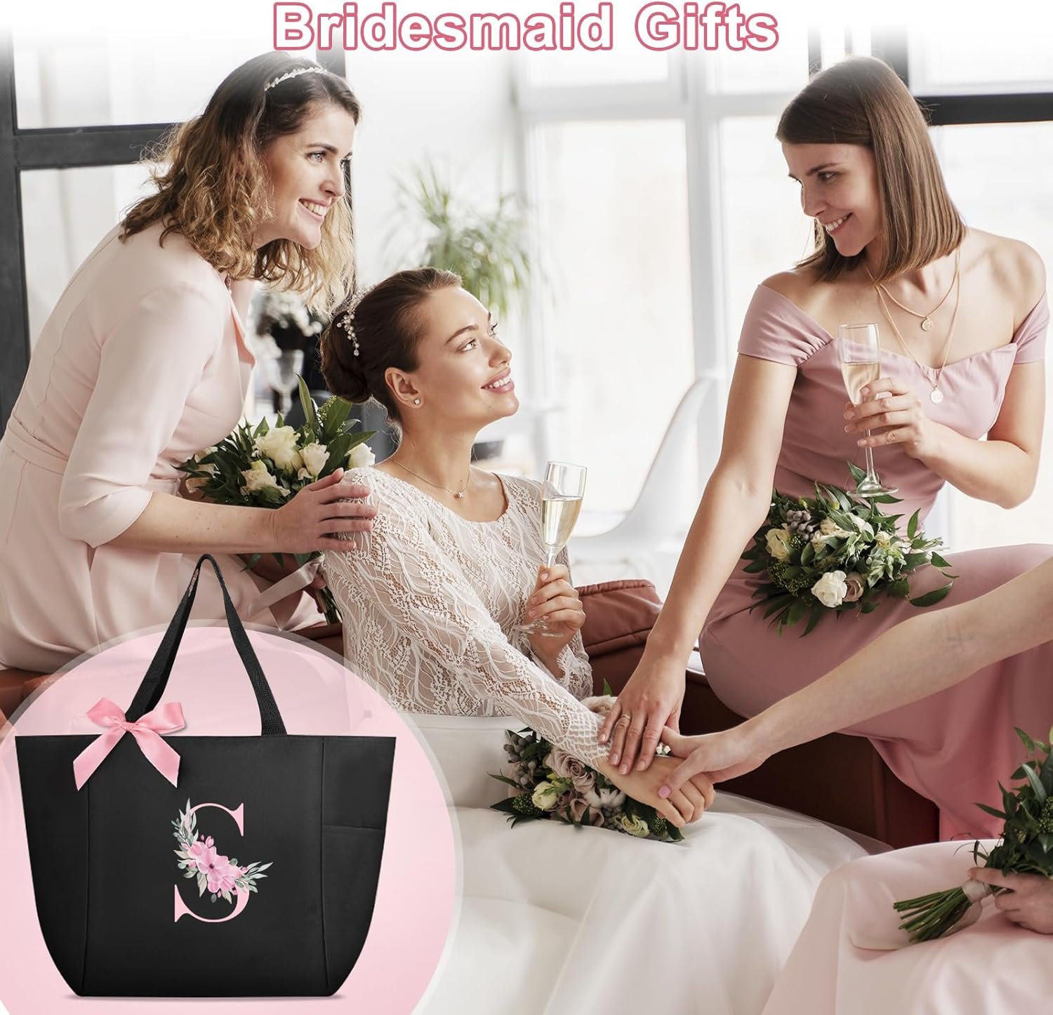 Marchio Bianco Borsa Tote Impermeabile con Logo Personalizzato Monogramma Iniziali A-Z Regali Damigelle Donne Nero Rosa Produttore