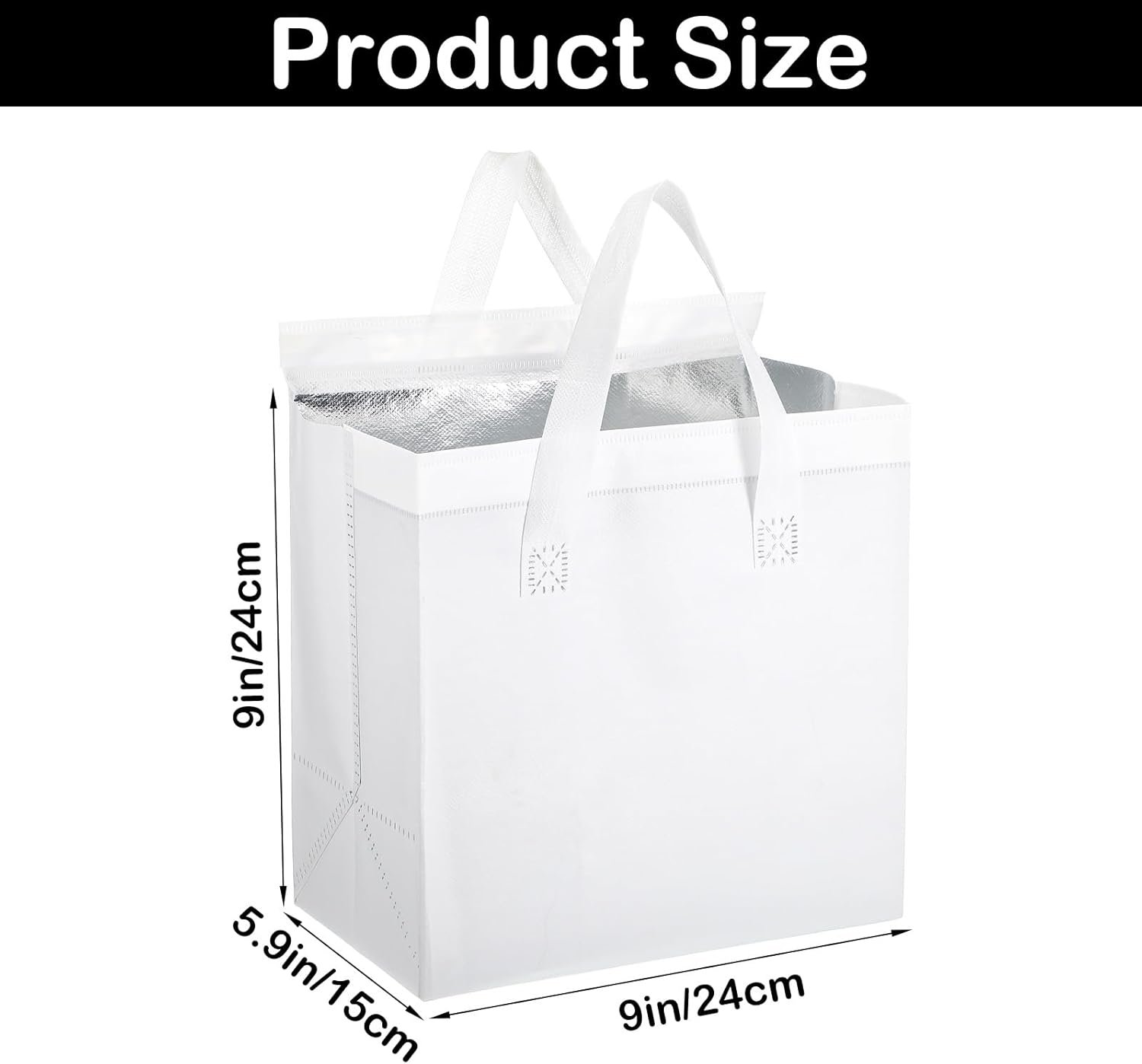 Logo Personalizzato 50 Pz Borse Termiche Isolate Asporto Bulk Bianche Delivery Cibo Caldo Freddo, Marchio Bianco per Caffè Latte Catering Ristoranti Picnic, Produttore 24 x 24 x 15 cm