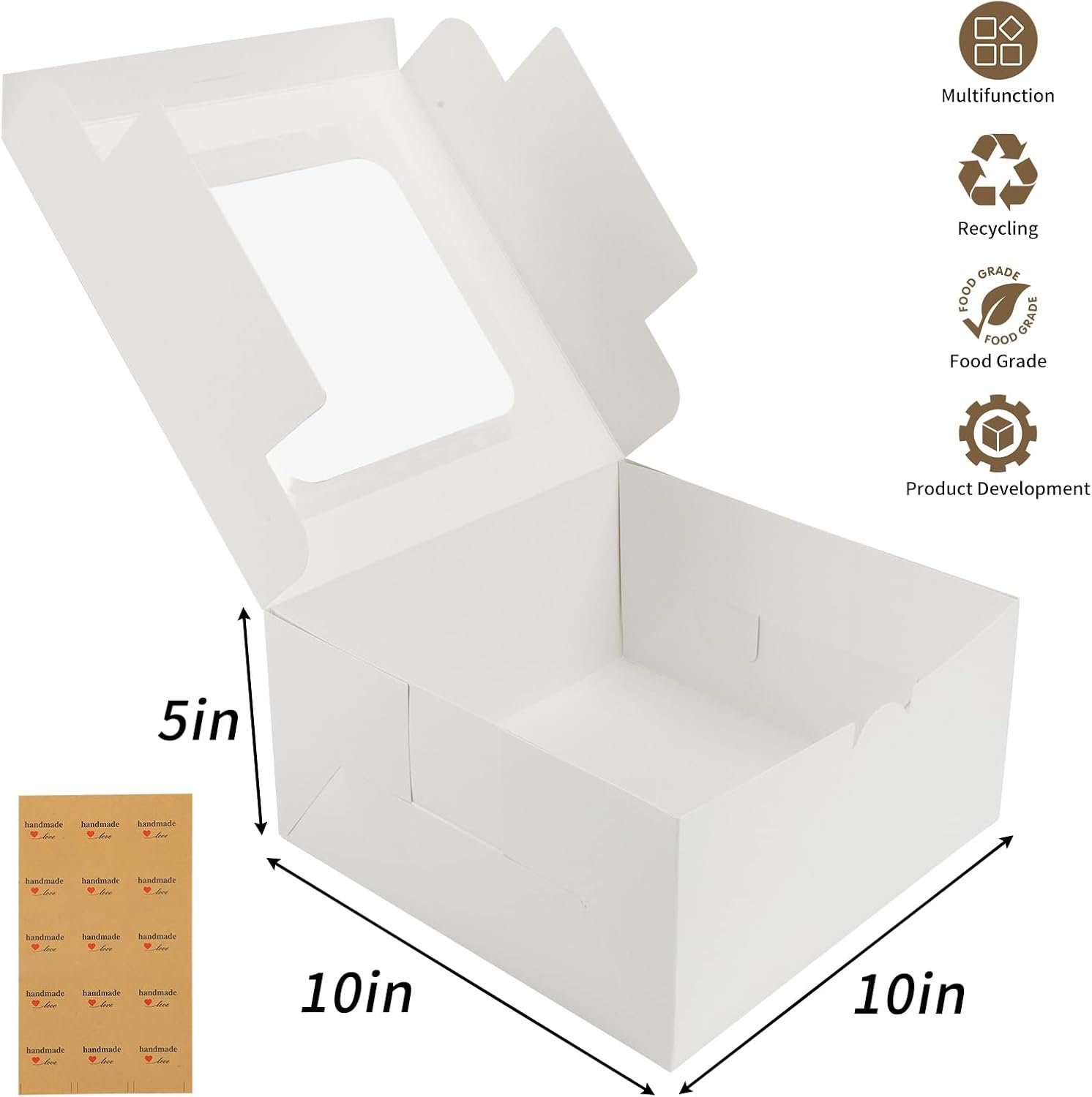 Logo Personalizzato Scatole per Torte Bianche Quadrate con Finestra 10x10x5 Pollici 24 Pezzi dal Produttore per Pasticceria Cioccolatini Biscotti Festa della Mamma Compleanni Matrimoni Marchio Bianco
