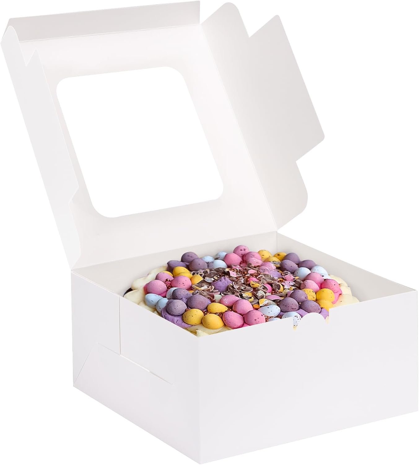 Logo Personalizzato Scatole per Torte Bianche Quadrate con Finestra 10x10x5 Pollici 24 Pezzi dal Produttore per Pasticceria Cioccolatini Biscotti Festa della Mamma Compleanni Matrimoni Marchio Bianco