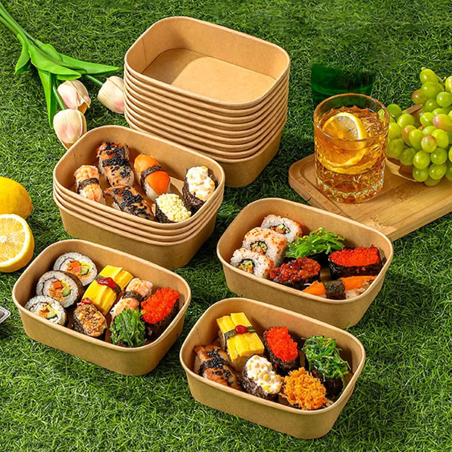 Logo Personalizzato Ciotole Monouso Carta Kraft 29oz Confezione da 50 con Coperchi e Forchette dalla Fabbrica Contenitori Pasti Pronti Da Asporto Resistenti Microonde Marchio Bianco