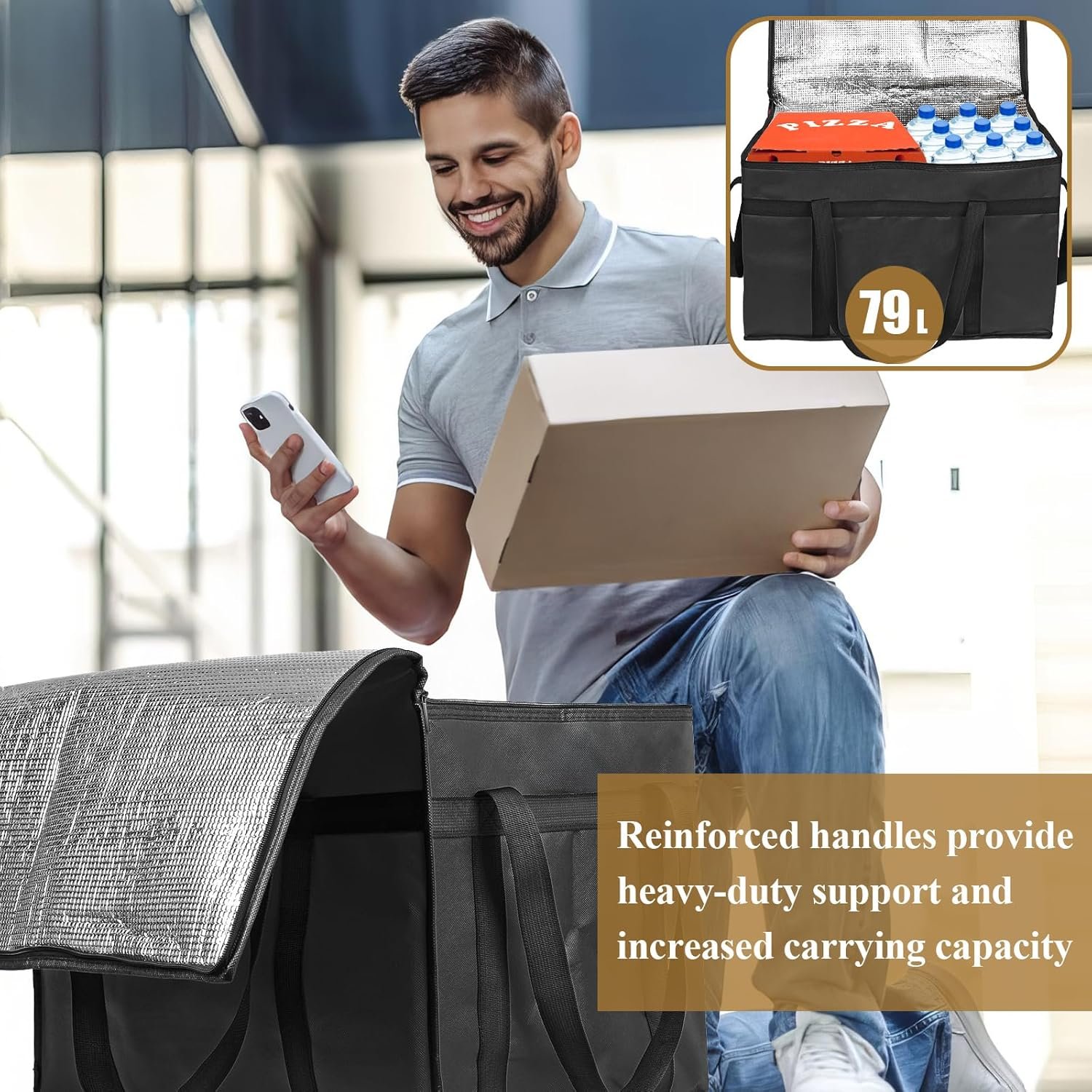 Fornitore Borse Termiche Isolate XXXL per Consegna Pizza Grande Capacità Mantiene Cibo Caldo per Spesa Catering con Logo Personalizzato Pieghevoli Resistenti Nero Marchio Bianco
