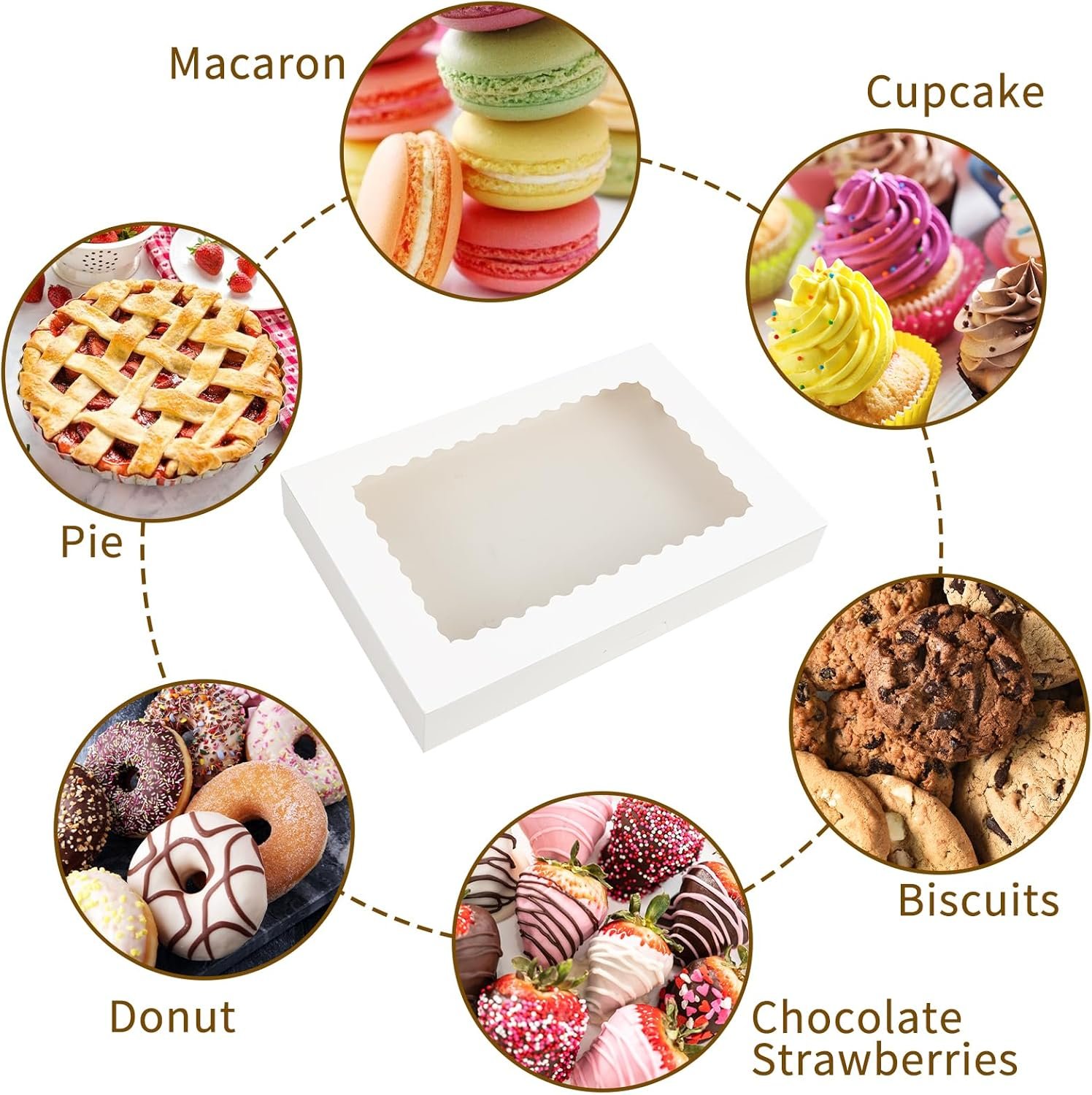 Scatole da Pasticceria con Logo Personalizzato 40 pz Grandi 16x11x2.5 Pollici Pop-Up Automatiche con Finestra Produttore per Ciambelle Dolcetti Pasticcini Torte Muffin Fragole al Cioccolato Marchio Bianco