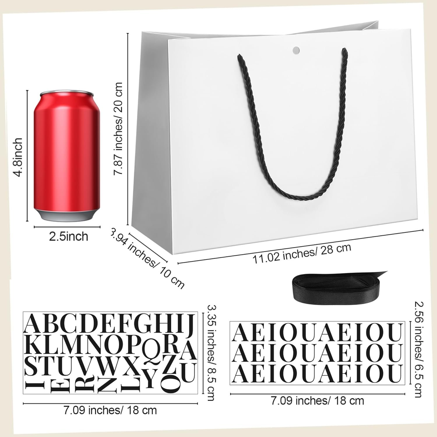 Marchio Bianco Confezione da 8 Borse Regalo Carta per Damigelle con Fiocco Adesivi Nomi 11x8 Nero Bianco Manici Logo Personalizzato per Matrimonio Bridal Shower Fidanzamento Compleanno Produttore