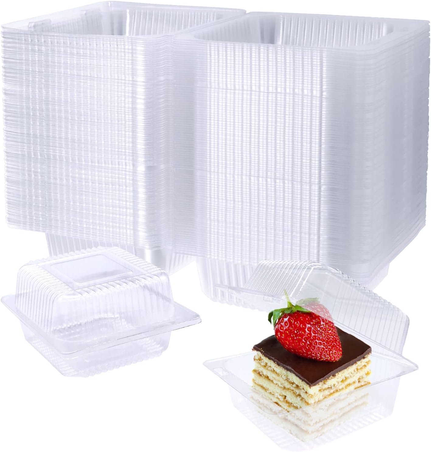 Logo Personalizzato Confezione da 100 Contenitori Quadrati a Conchiglia in Plastica Trasparente con Coperchi Trasparenti Monouso per Takeaway da Produttore per Pasticceria Insalata Dessert Marchio Bianco (5.1"x4.7"x2.8")