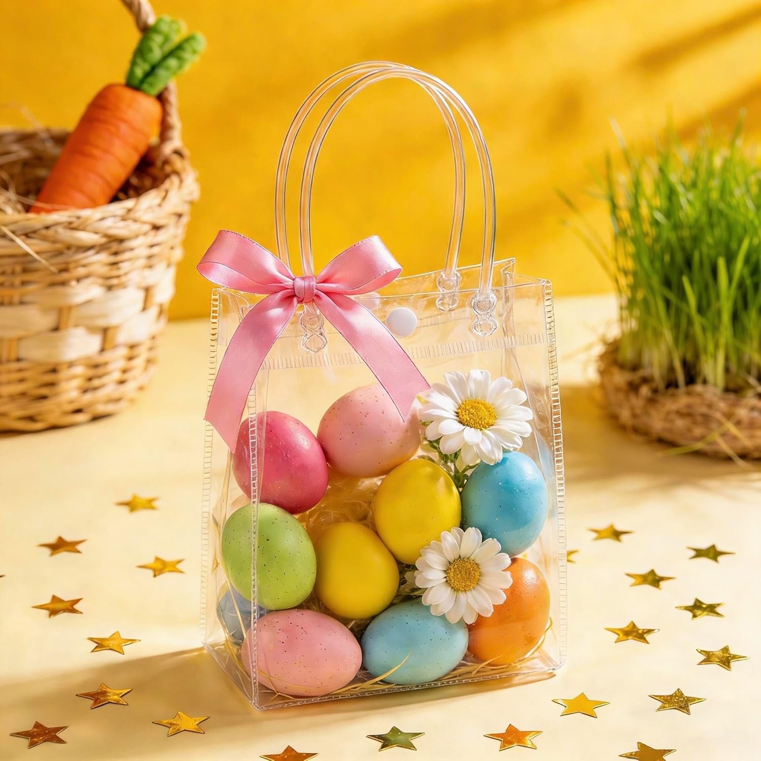 Fornitore Sacchetti Regalo Trasparenti con Manici 10 Pezzi Plastica per Favori Festa Caramelle Logo Personalizzato San Valentino Festa della Mamma Natale Baby Shower Matrimonio Compleanno Mini 15x16 cm Marchio Bianco