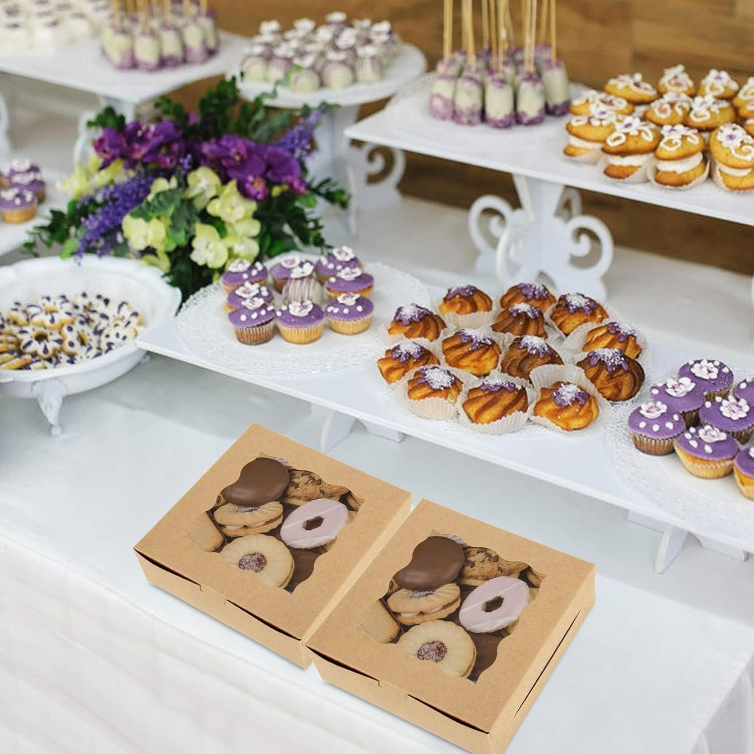 Marchio Bianco Scatole per Pasticceria con Finestra e Logo Personalizzato 60 pz 6 x 6 x 3 pollici Cartone Kraft Marrone dal Produttore