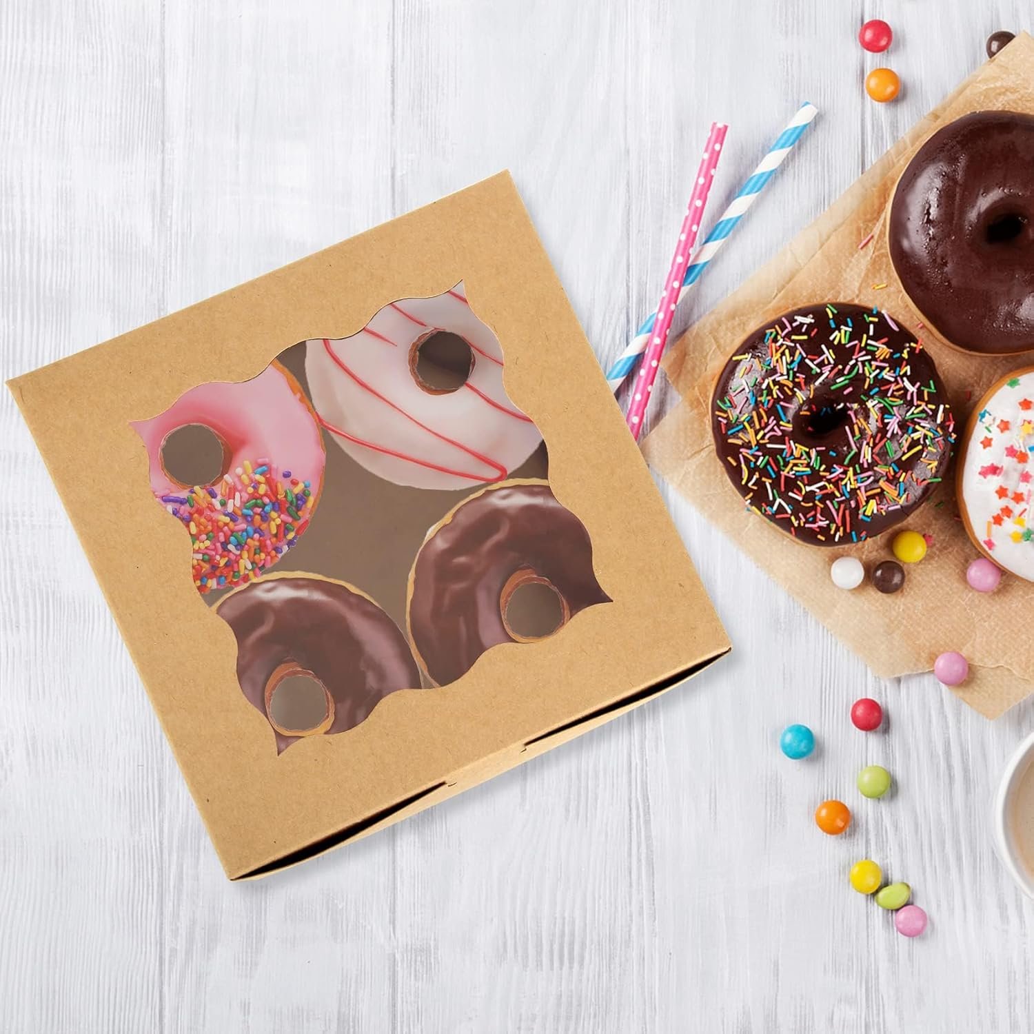 Marchio Bianco Scatole per Pasticceria con Finestra e Logo Personalizzato 60 pz 6 x 6 x 3 pollici Cartone Kraft Marrone dal Produttore