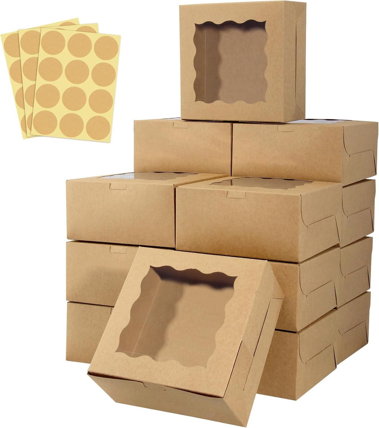 Marchio Bianco Scatole per Pasticceria con Finestra e Logo Personalizzato 60 pz 6 x 6 x 3 pollici Cartone Kraft Marrone dal Produttore
