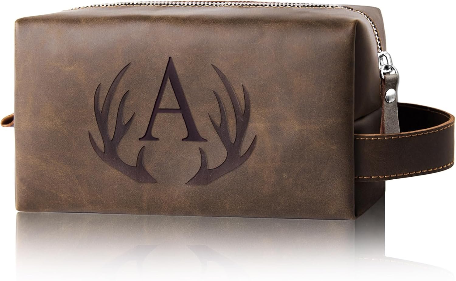 Marchio Bianco Borsa da Toilette per Uomo Iniziali Incise Regali Originali Papà Marito Fidanzato Nonno Figlio con Logo Personalizzato Pelle PU Impermeabile Rasatura Toilette Accessori Viaggio Produttore (A)